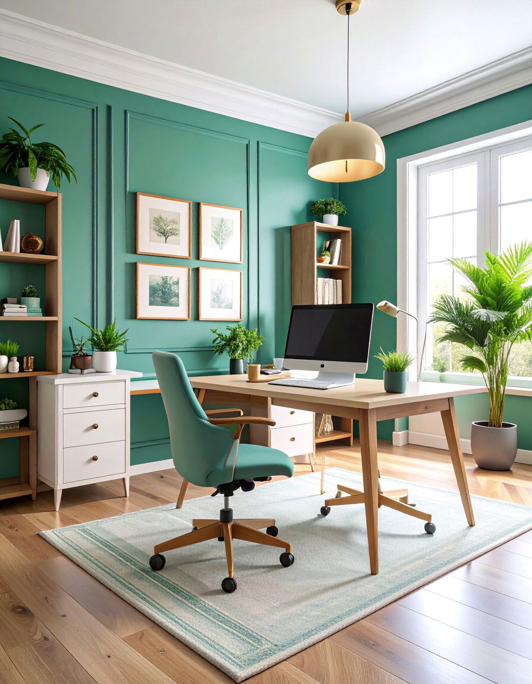 Transitional Green Traditional Modern Fusion - 25 Green Home Office Ideas
