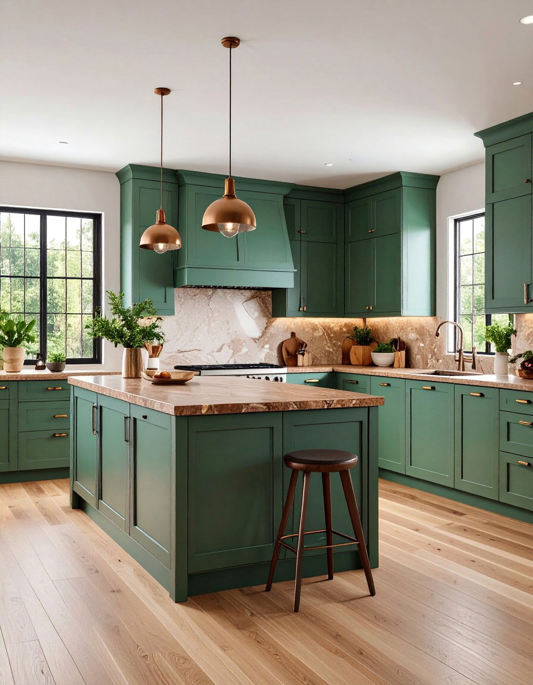 Transitional Green and Brown Kitchen with Mixed Materials - 25 Green and Brown Kitchen Ideas