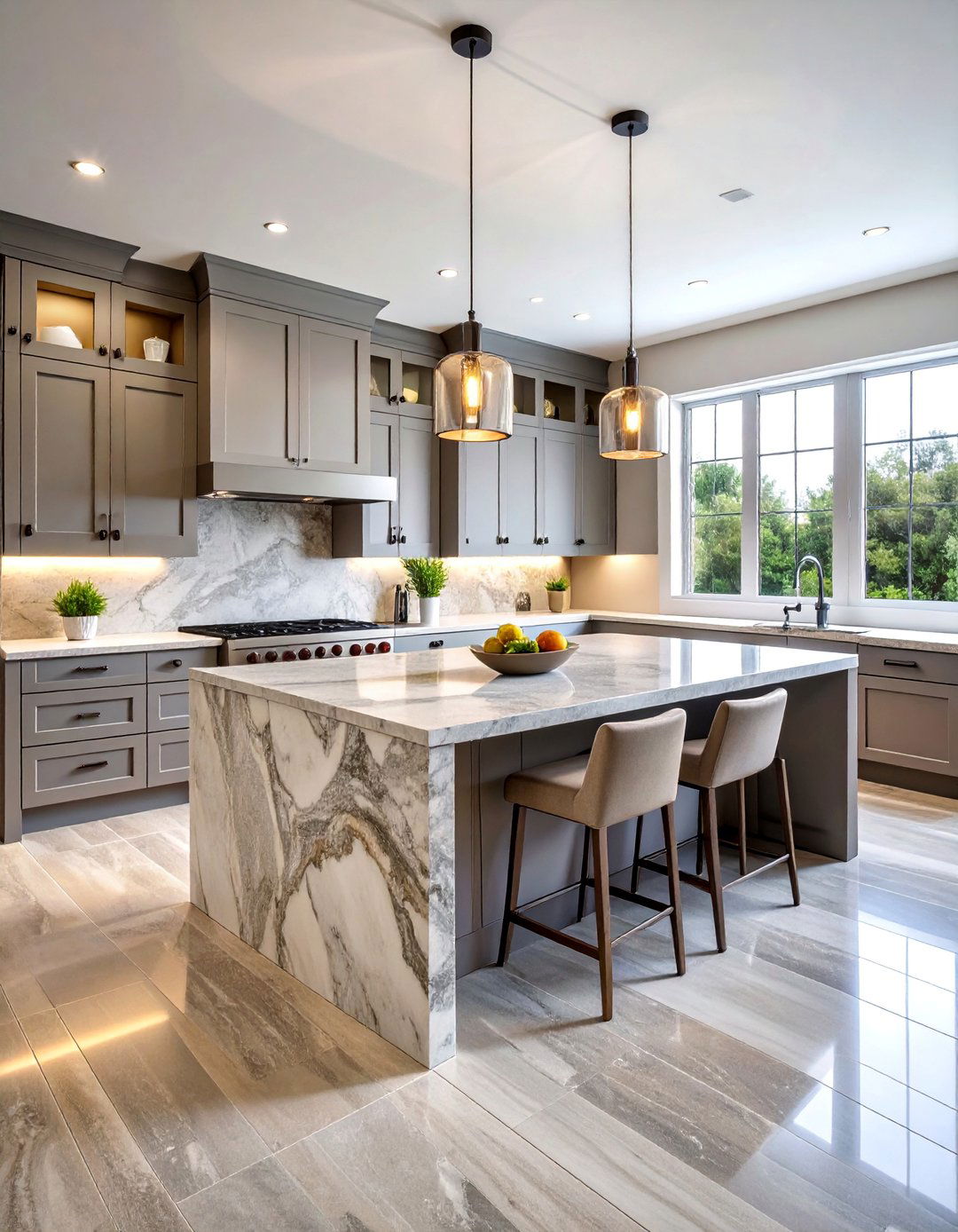 Transitional Grey Tone Travertine Floor Kitchen - 25 Travertine Floor Kitchen Ideas