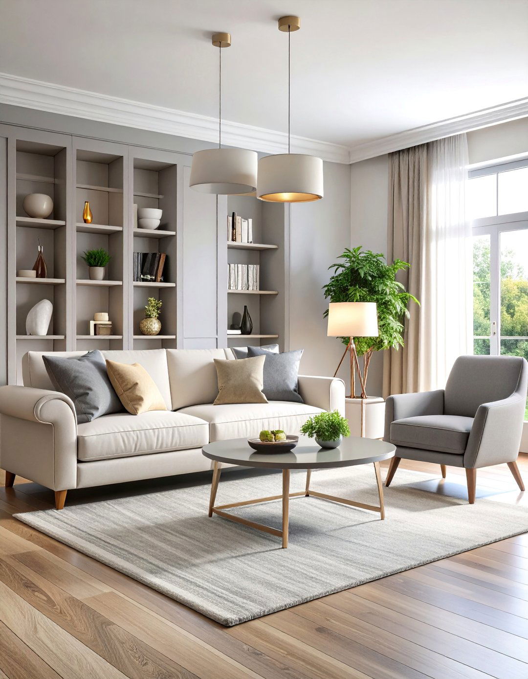 Transitional Grey and Cream Elegance - 25 Grey and Cream Living Room Ideas