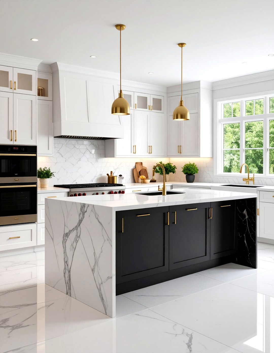 Transitional Kitchen with Black and White Marble Mix - 25 Black and White Kitchen Ideas