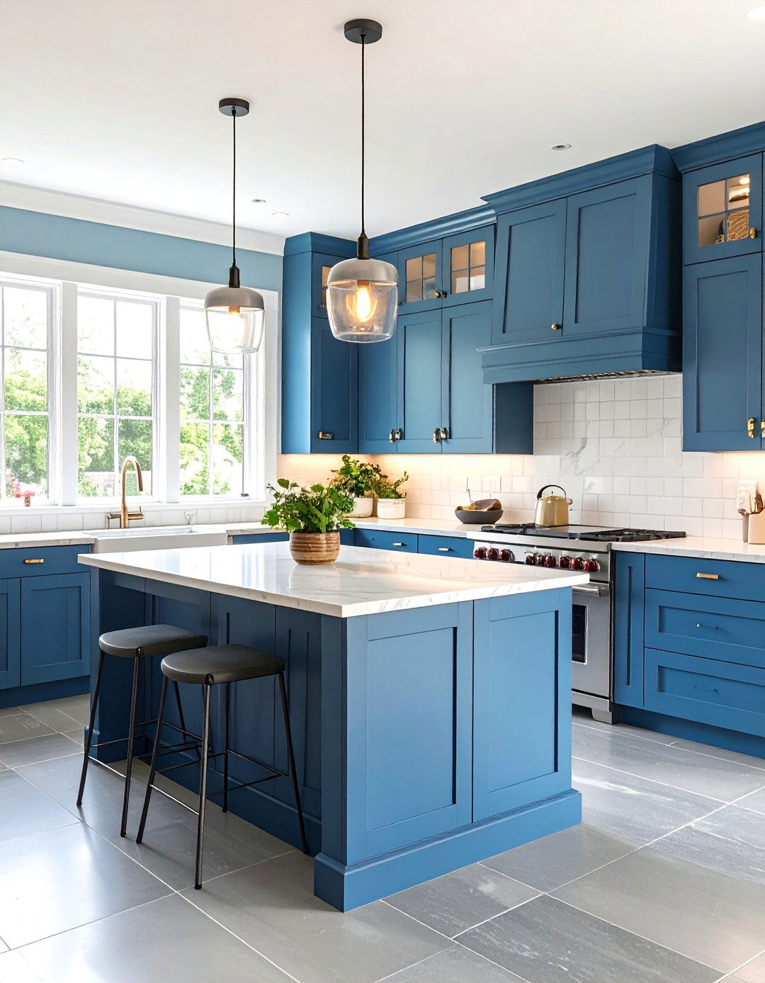 Transitional Kitchen with Gray Slate and White Cabinetry - 25 Kitchens With Slate Floors