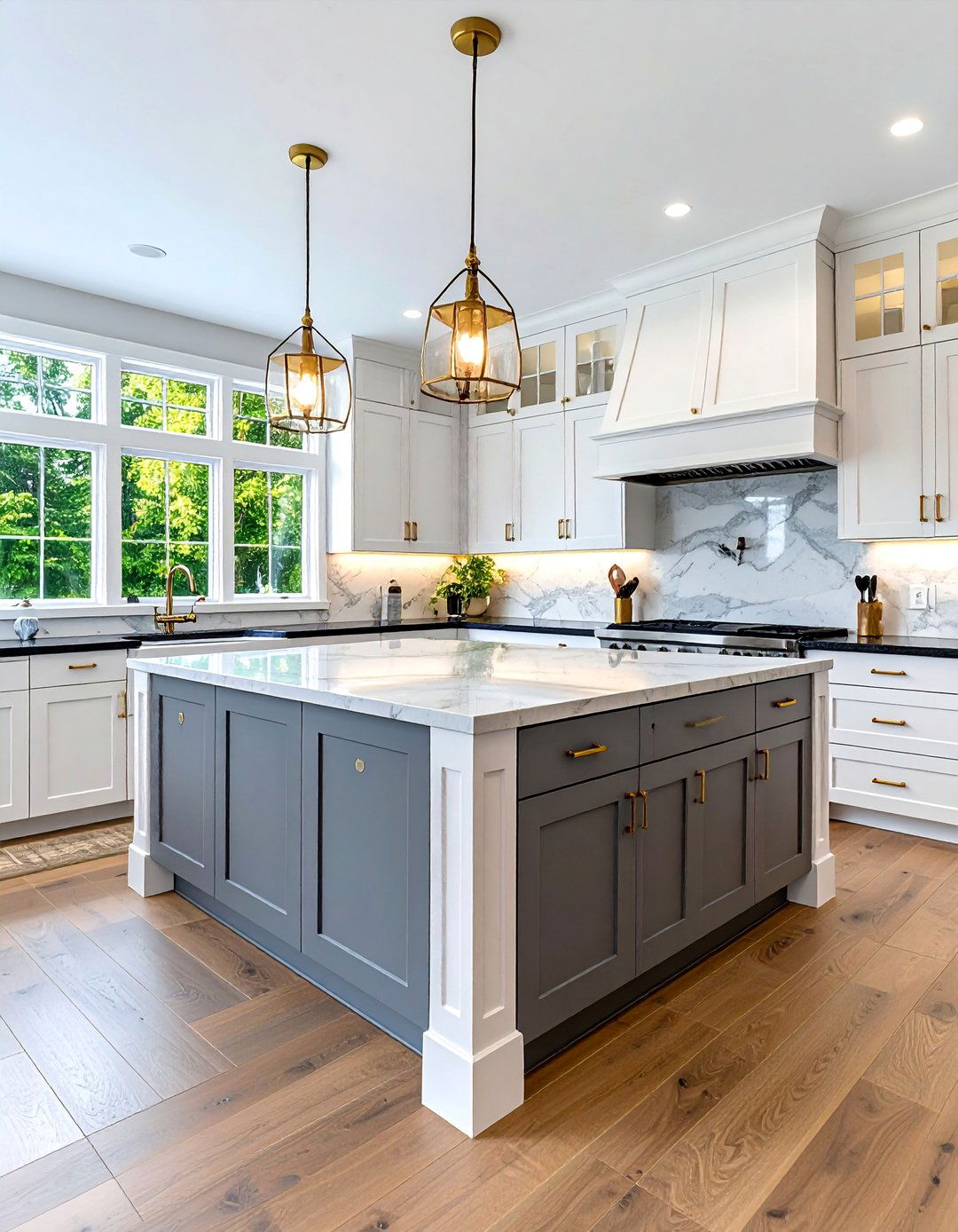 Transitional Kitchen with Two Tone Cabinets and Mixed Black Countertops - 25 Kitchen With White Cabinets and Black Countertops Ideas