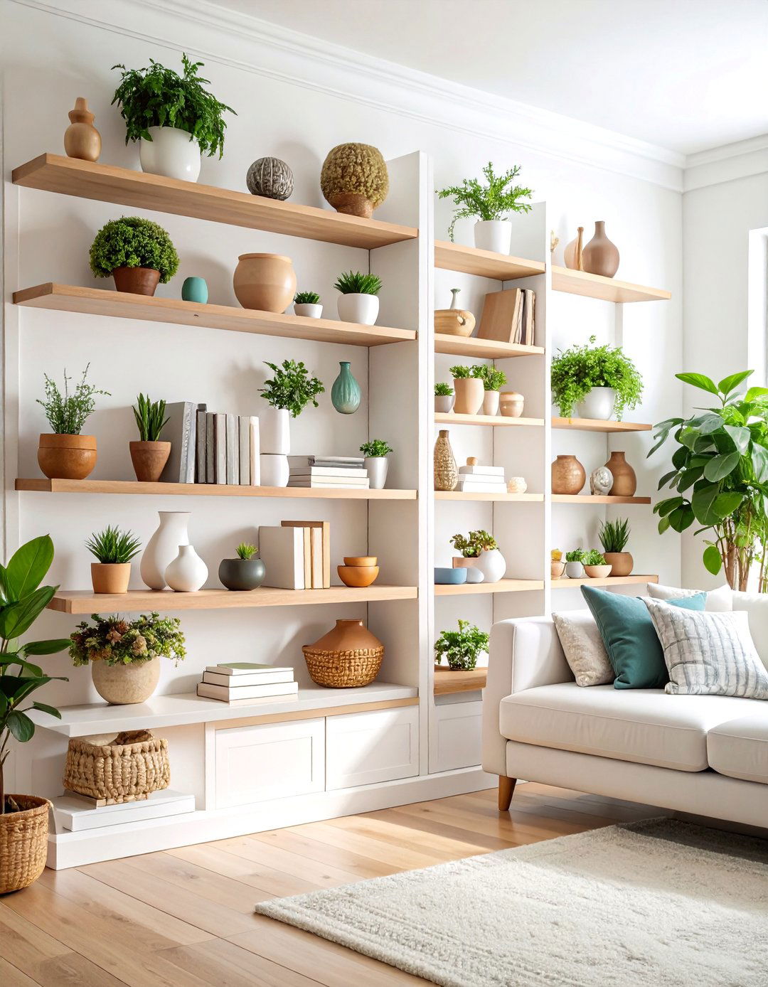 Transitional Living Room Shelf Neutral Elegance - 25 Living Room Shelf Ideas