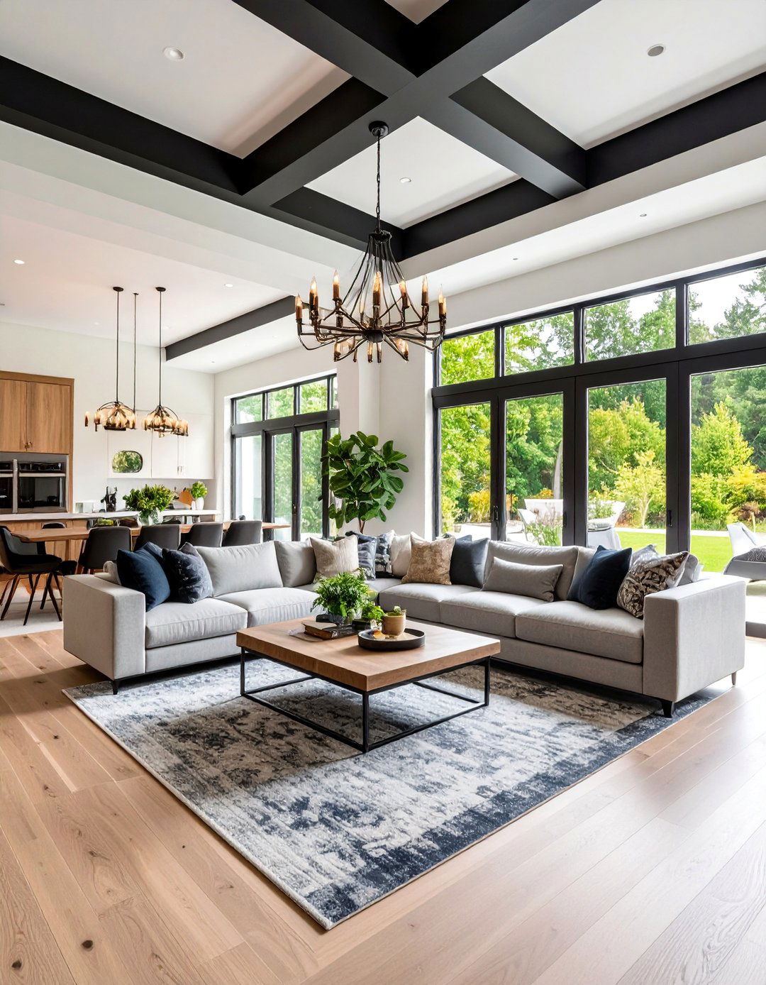 Transitional Living Room with Black Tray Ceiling - 25 Black Ceiling Design Ideas