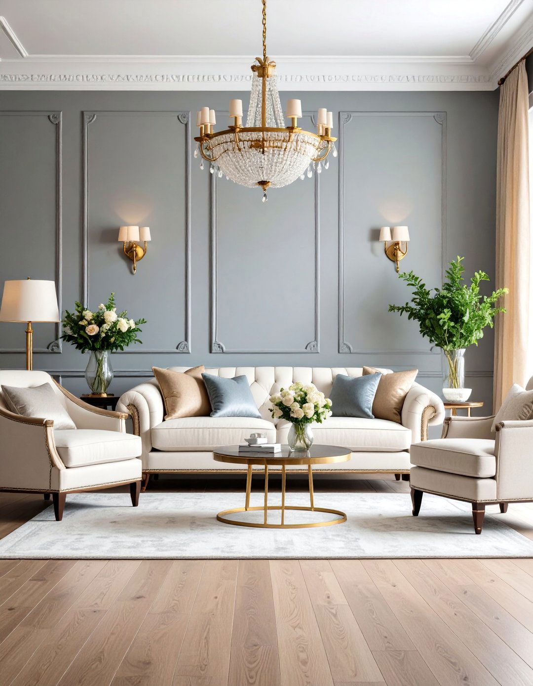 Transitional Living Room with Grey Tones and White Accents - 25 Grey and White House Interior Design Ideas