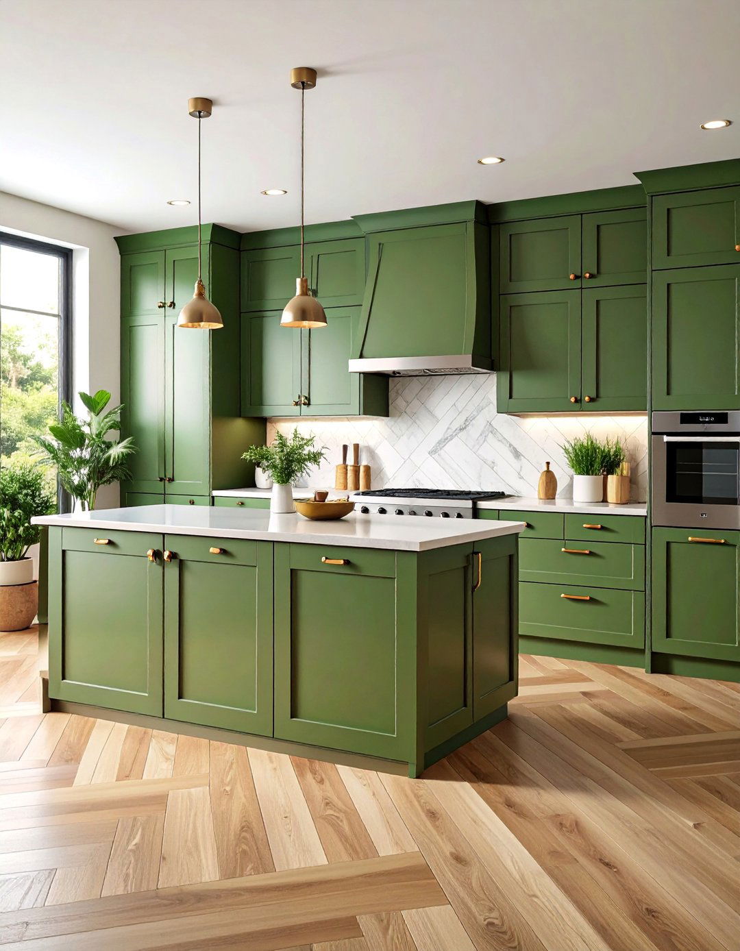 Transitional Olive Green Kitchen with Mixed Metals - 25 Olive Green Kitchens