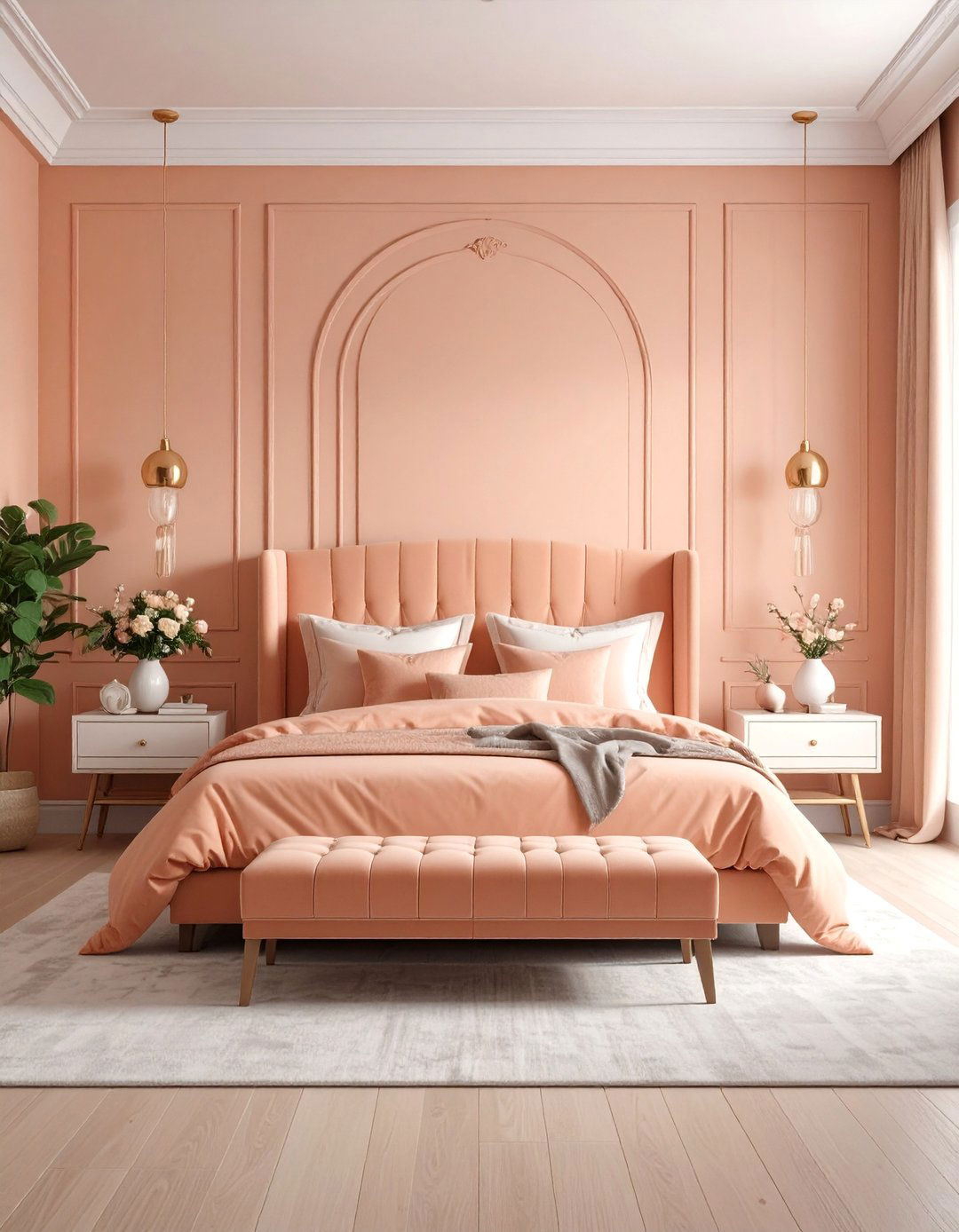 Transitional Peach Bedroom with Classic Elements - 25 Peach Bedroom Ideas
