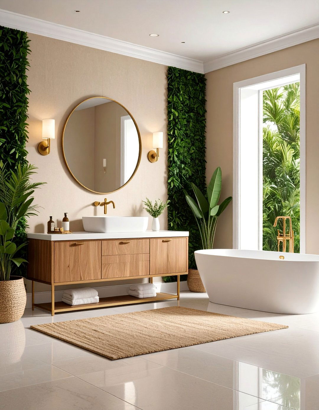 Transitional Powder Room with Beige Grasscloth and White Trim - 25 Beige and White Bathroom Ideas