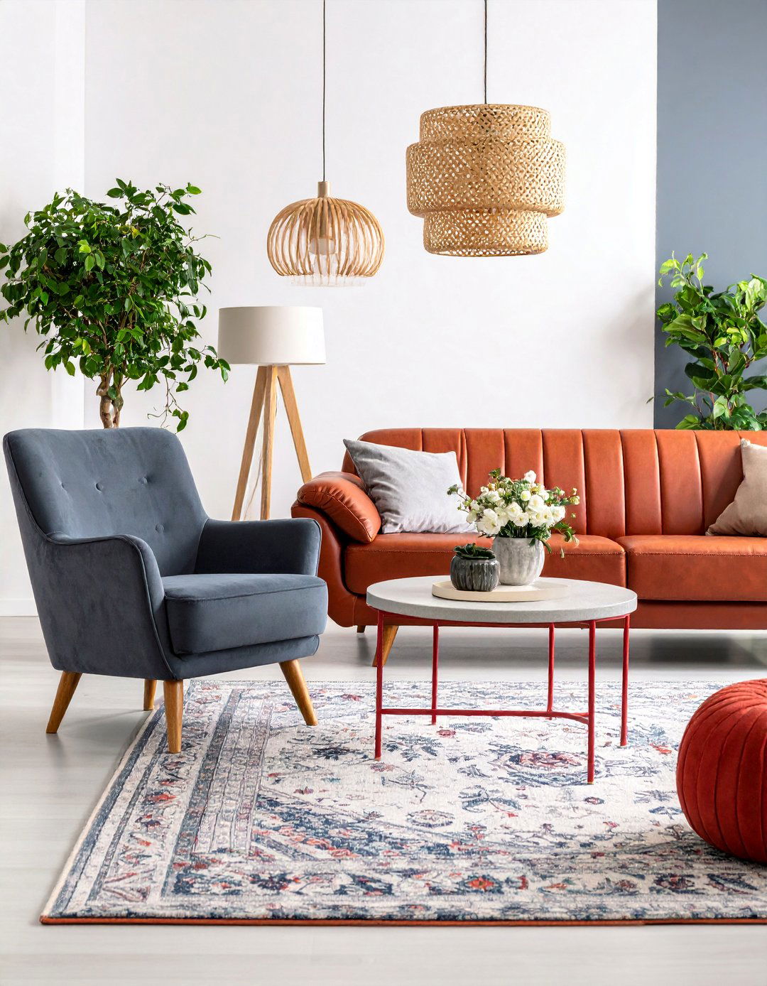 Transitional Red and Grey Living Room with Mixed Textures - 25 Red and Grey Living Room Ideas