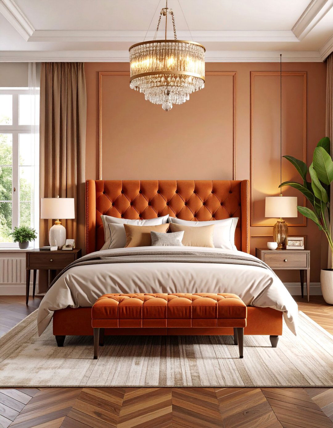 Transitional Rust Bedroom with Classic Elements - 25 Rust Bedroom Ideas