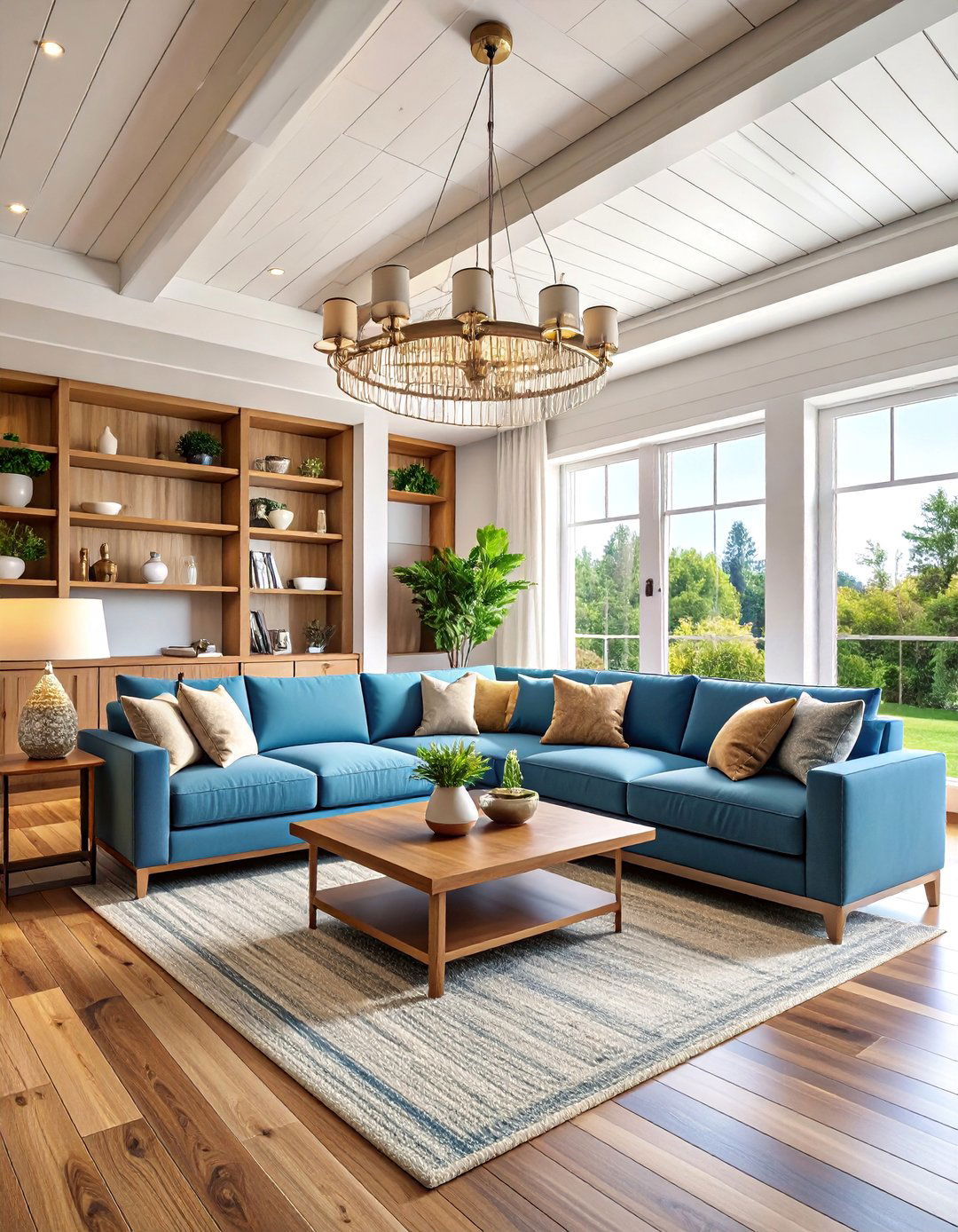 Transitional Shiplap Ceiling with Built in Storage - 25 Living Room Vaulted Ceiling Ideas