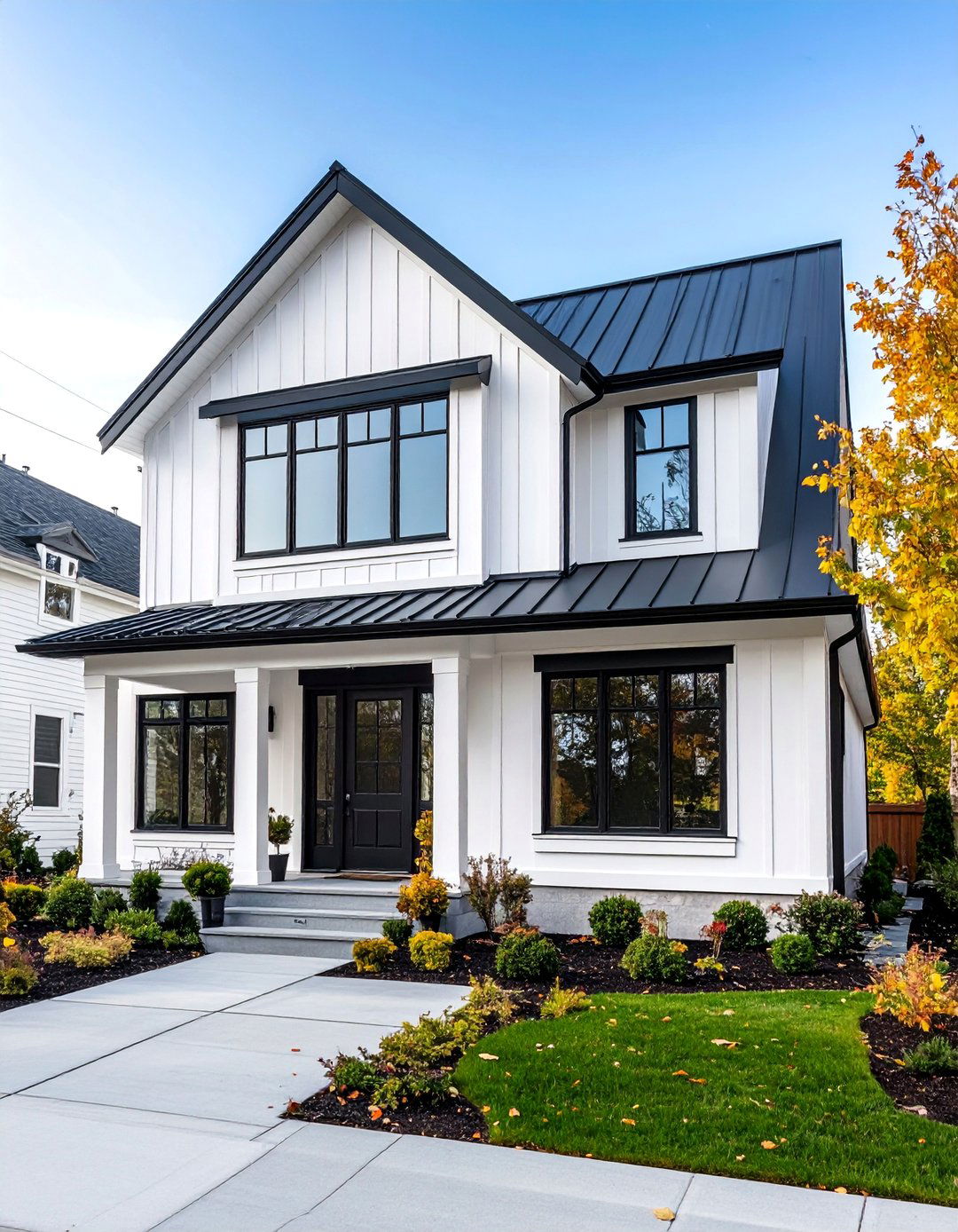 Transitional Style with Black Metal Roofing - 25 single story white house black trim