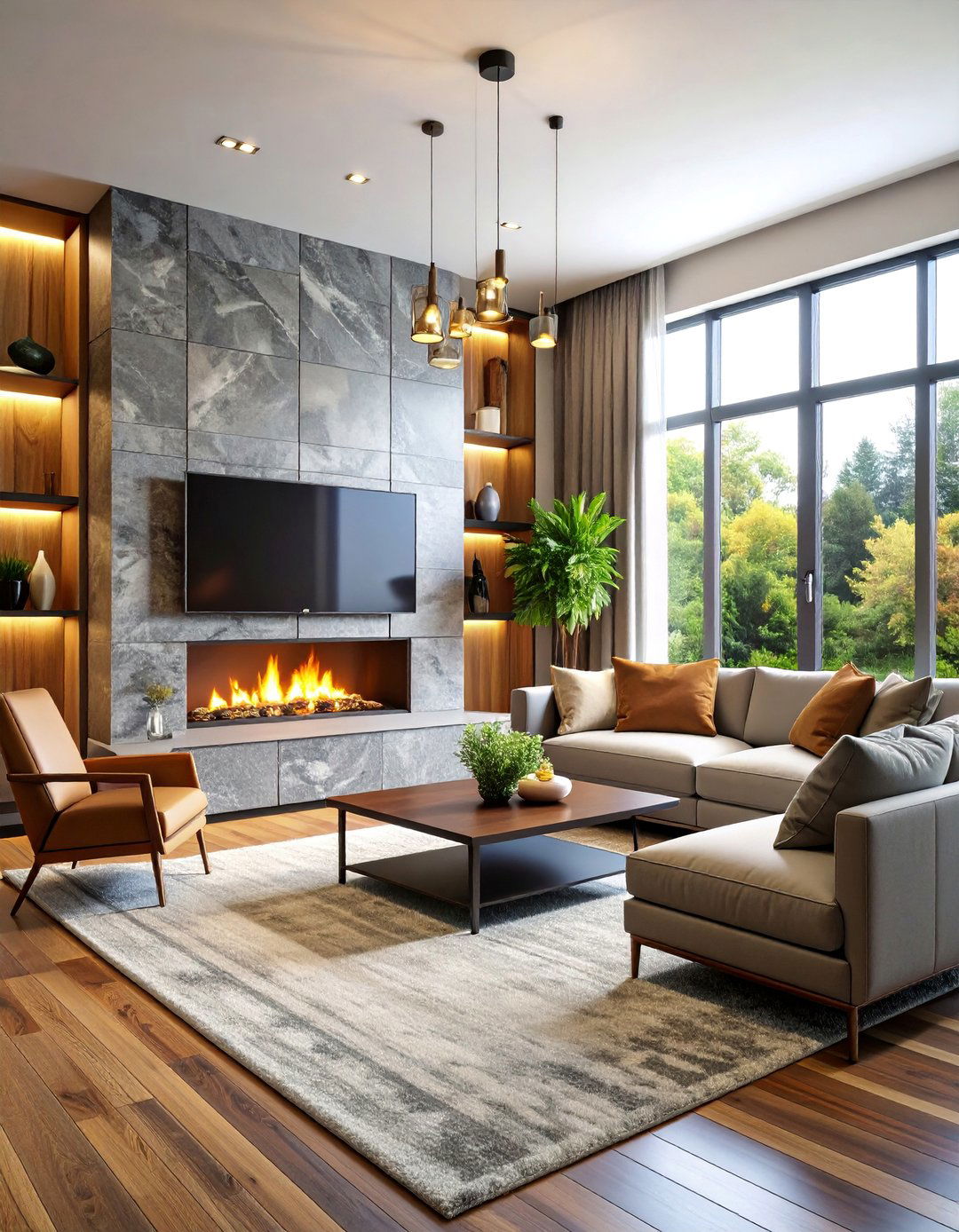 Transitional Style with Mixed Materials - 25 Tv Over Fireplace Ideas