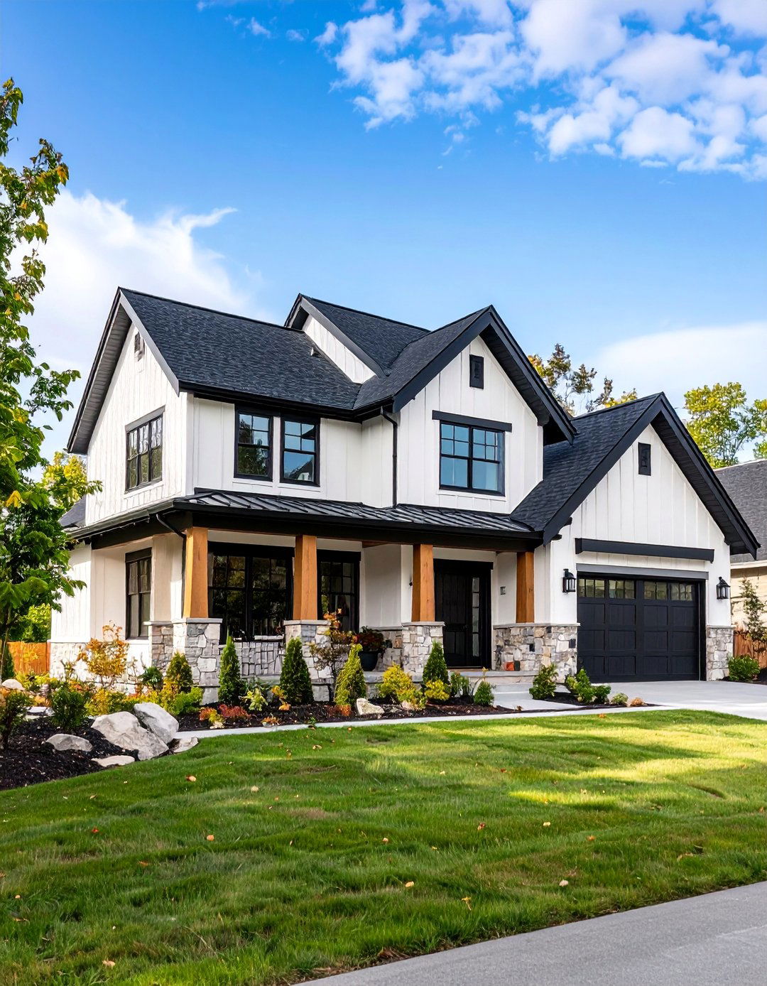 Transitional Style with Mixed Textures - 25 Black and White House Exterior Ideas
