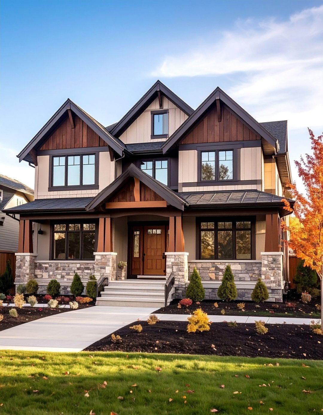 Transitional Style with Multi Tone Brown Color Palette - 25 Chocolate Brown House Exterior Design Ideas