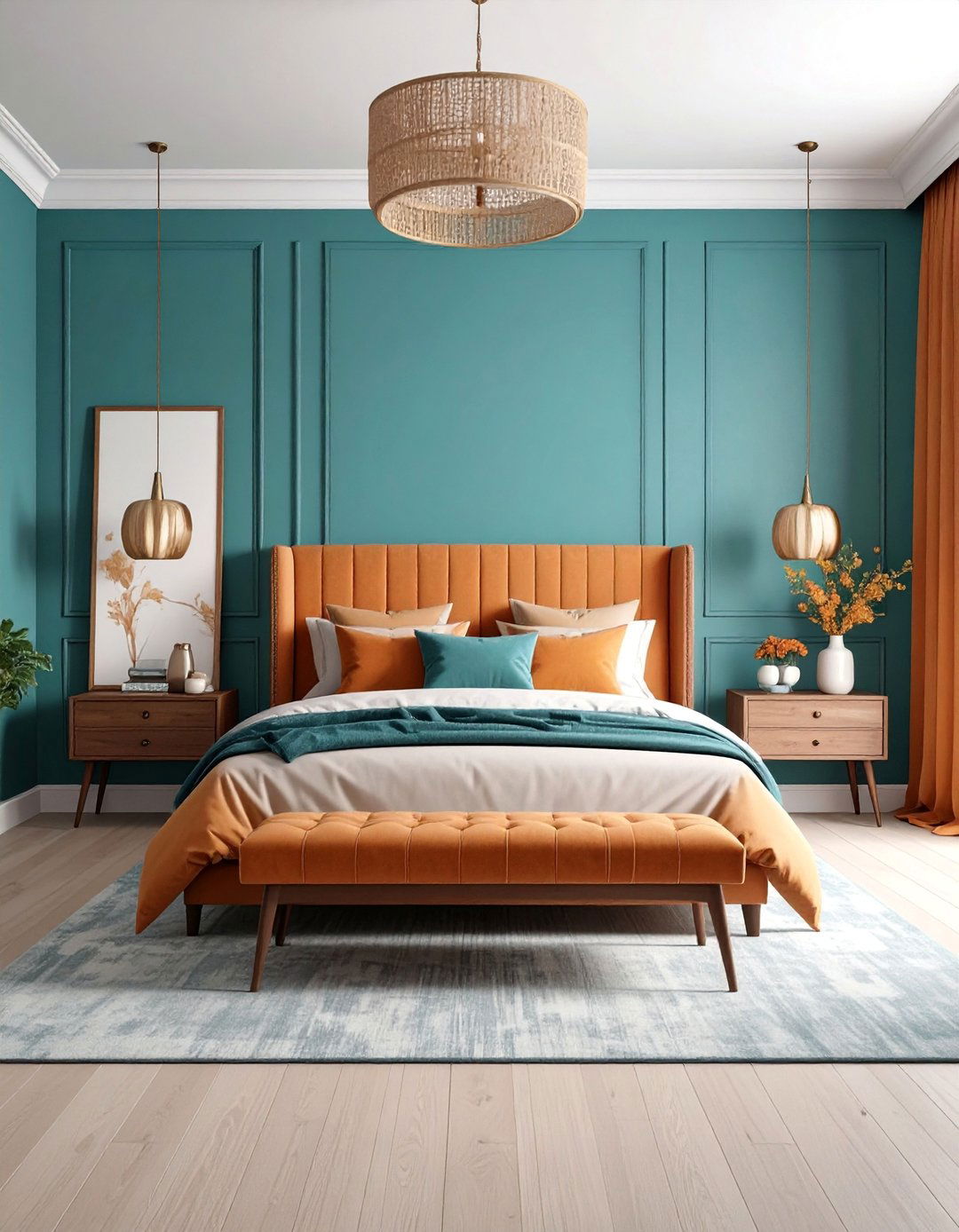 Transitional Teal and Orange Timeless Elegance - 25 Teal and Orange Bedroom Ideas