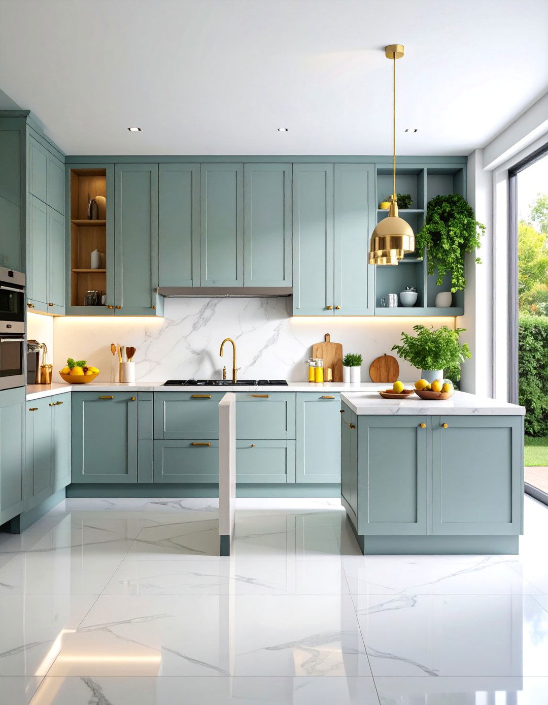 Transitional Two Tone Kitchen with Light Grey Upper Cabinets - 25 Grey and White Kitchen Designs