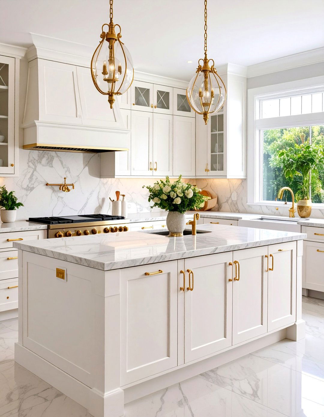 Transitional White Cabinets with Champagne Gold Hardware - 25 White Kitchen Cabinets With Gold Hardwar