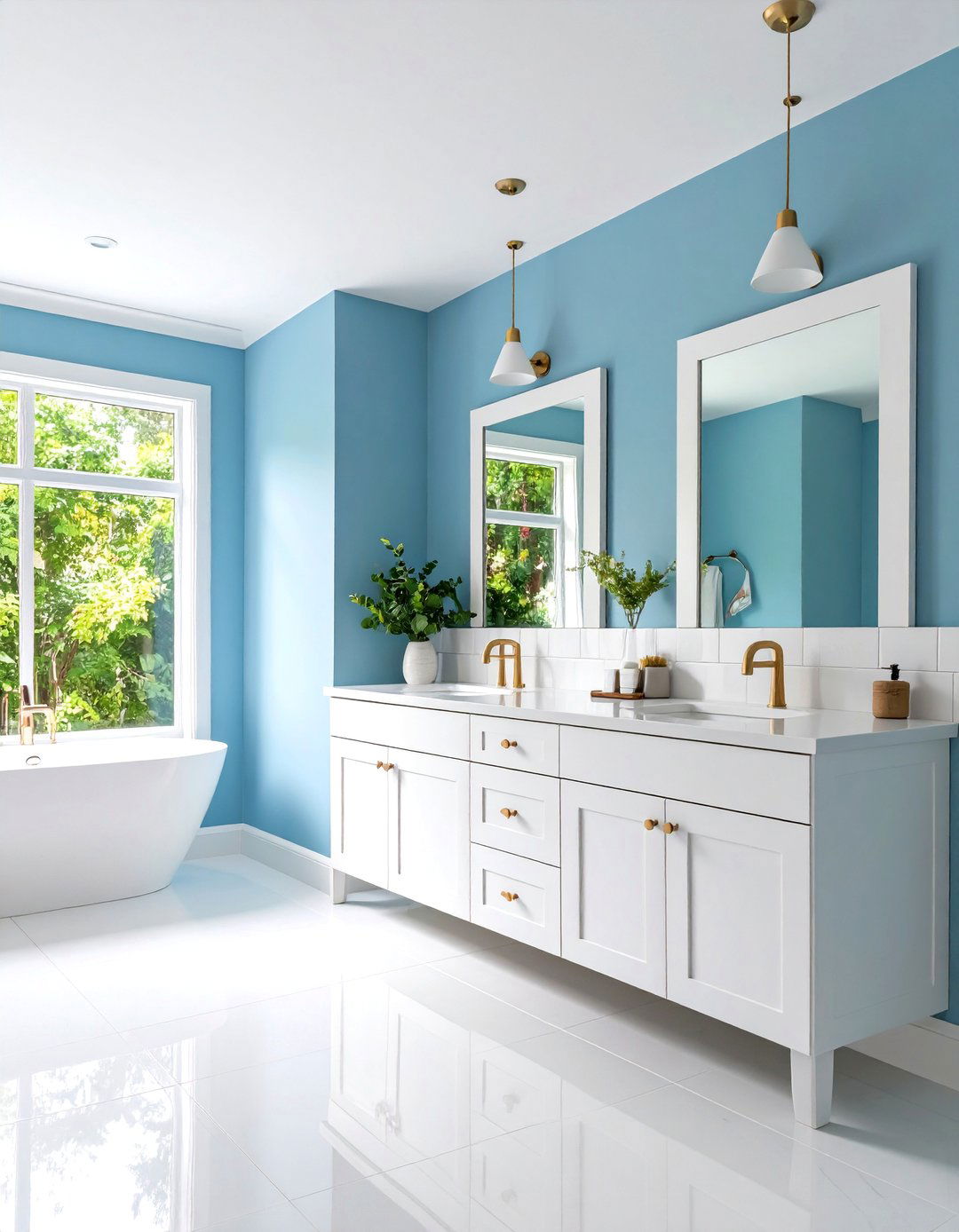 Transitional White Double Vanity Space - 25 White Bathroom Ideas