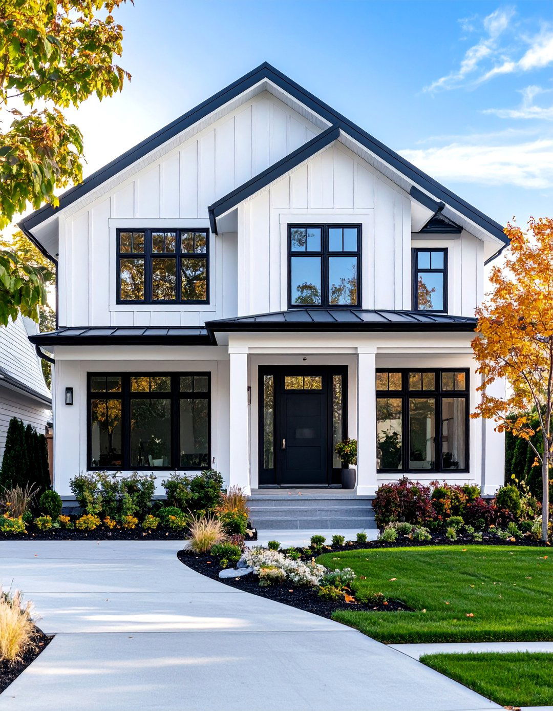 Transitional White House with Contemporary Black Door - 25 White House Ideas With Black Doors