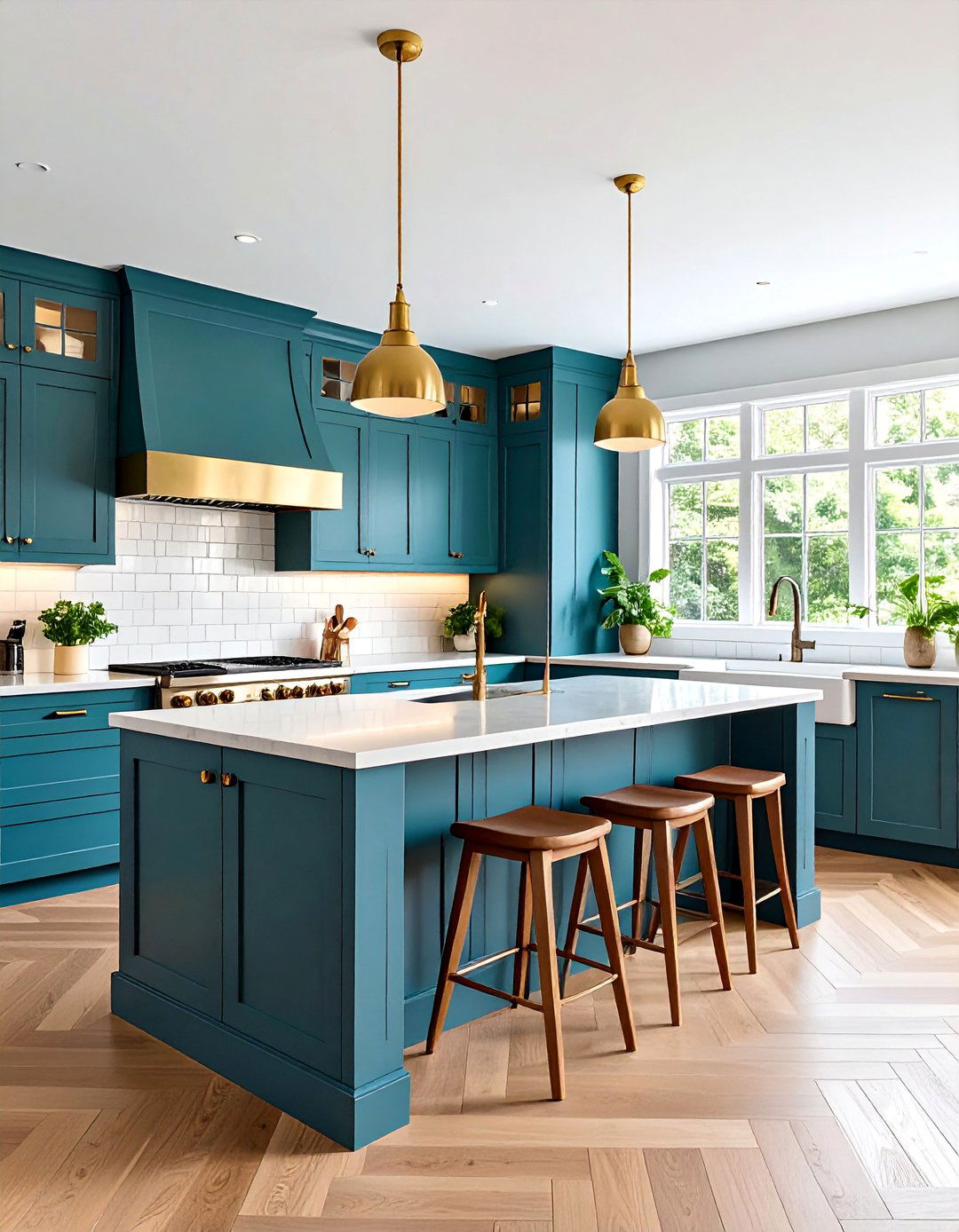 Transitional White Kitchen with Warm Honey Gold Hardware - 25 White and Gold Kitchen Ideas