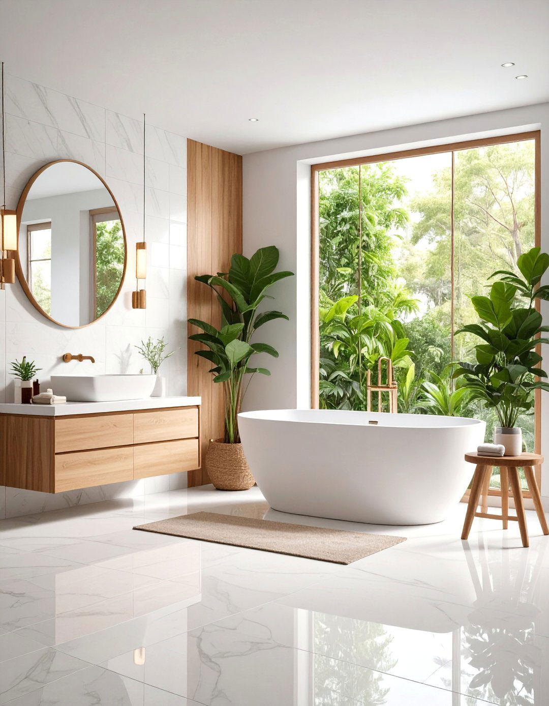 Transitional White Tile Bathroom with Mixed Textures - 25 White Tile Bathroom Ideas