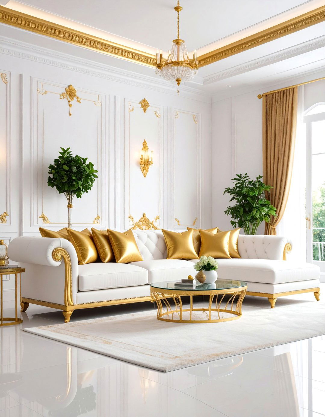 Transitional White and Gold Living Room - 25 White and Gold Living Room Ideas