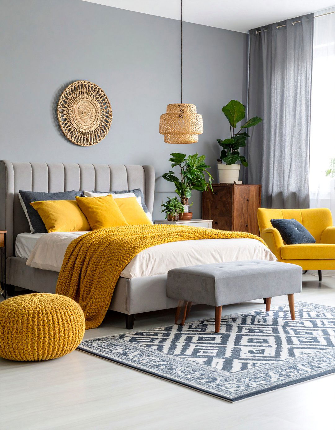 Transitional Yellow and Grey Bedroom Retreat - 25 Yellow and Grey Bedroom Ideas