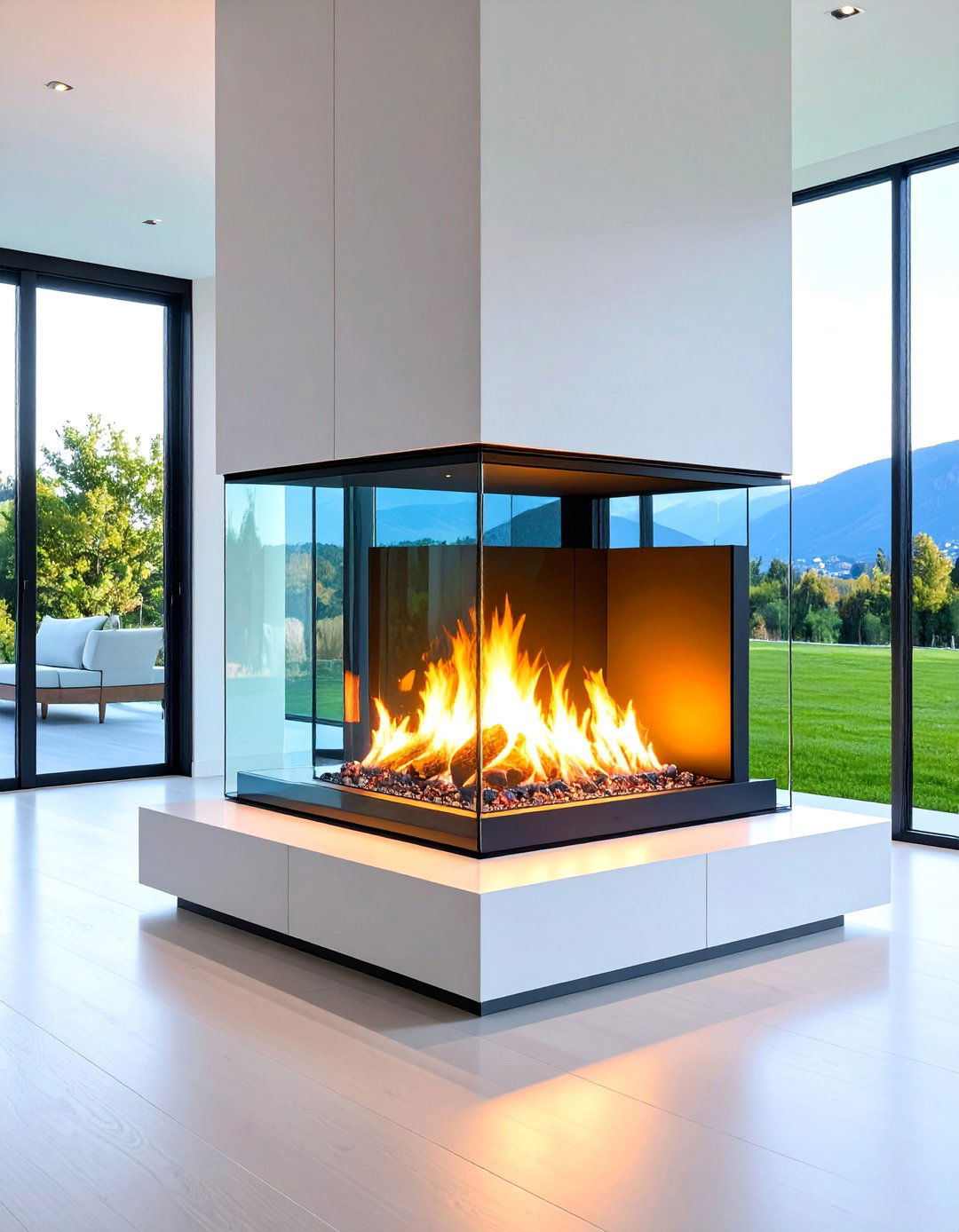 Transparent Glass Fireplace with See Through Design - 25 Modern Fireplace Ideas