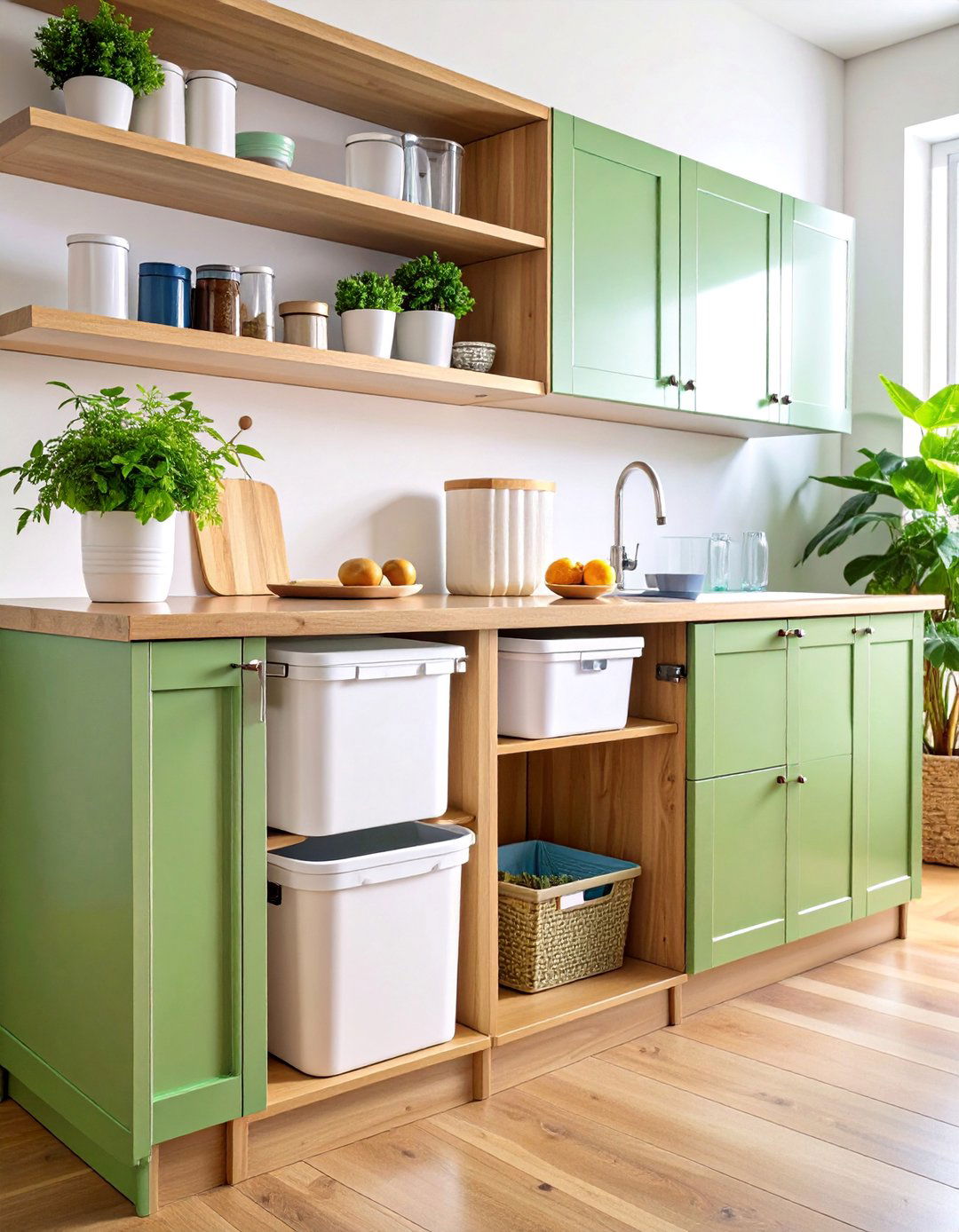 Trash and Recycling Pull Out System - 25 Kitchen Cabinet Organization Ideas