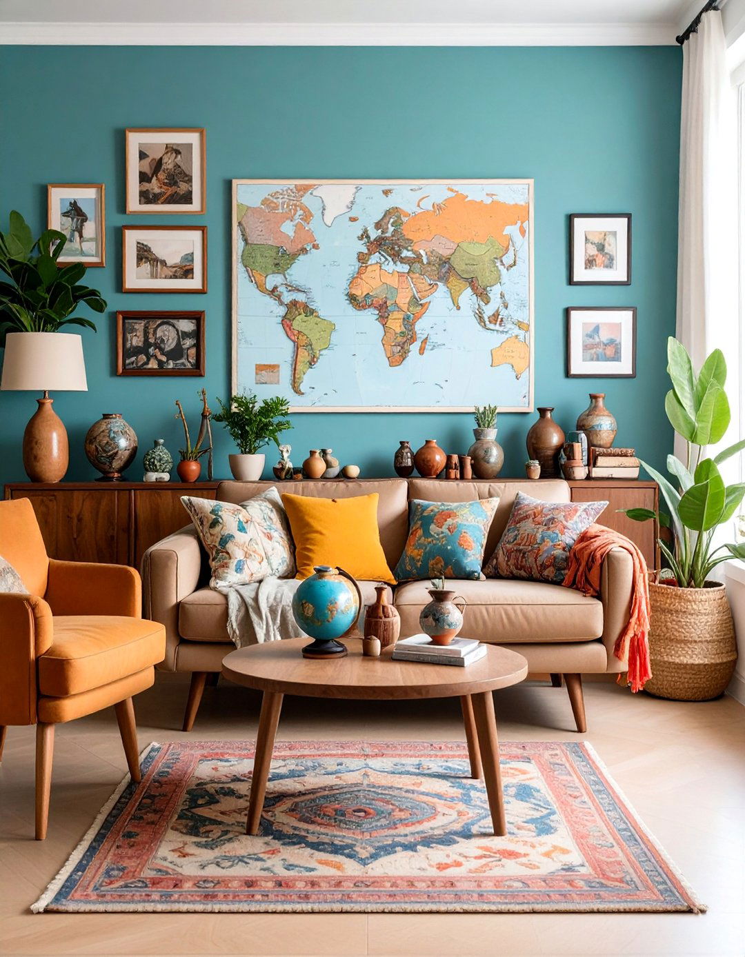 Travel Adventure Console with Global Journey Memories - 25 Sofa Table Decor Ideas
