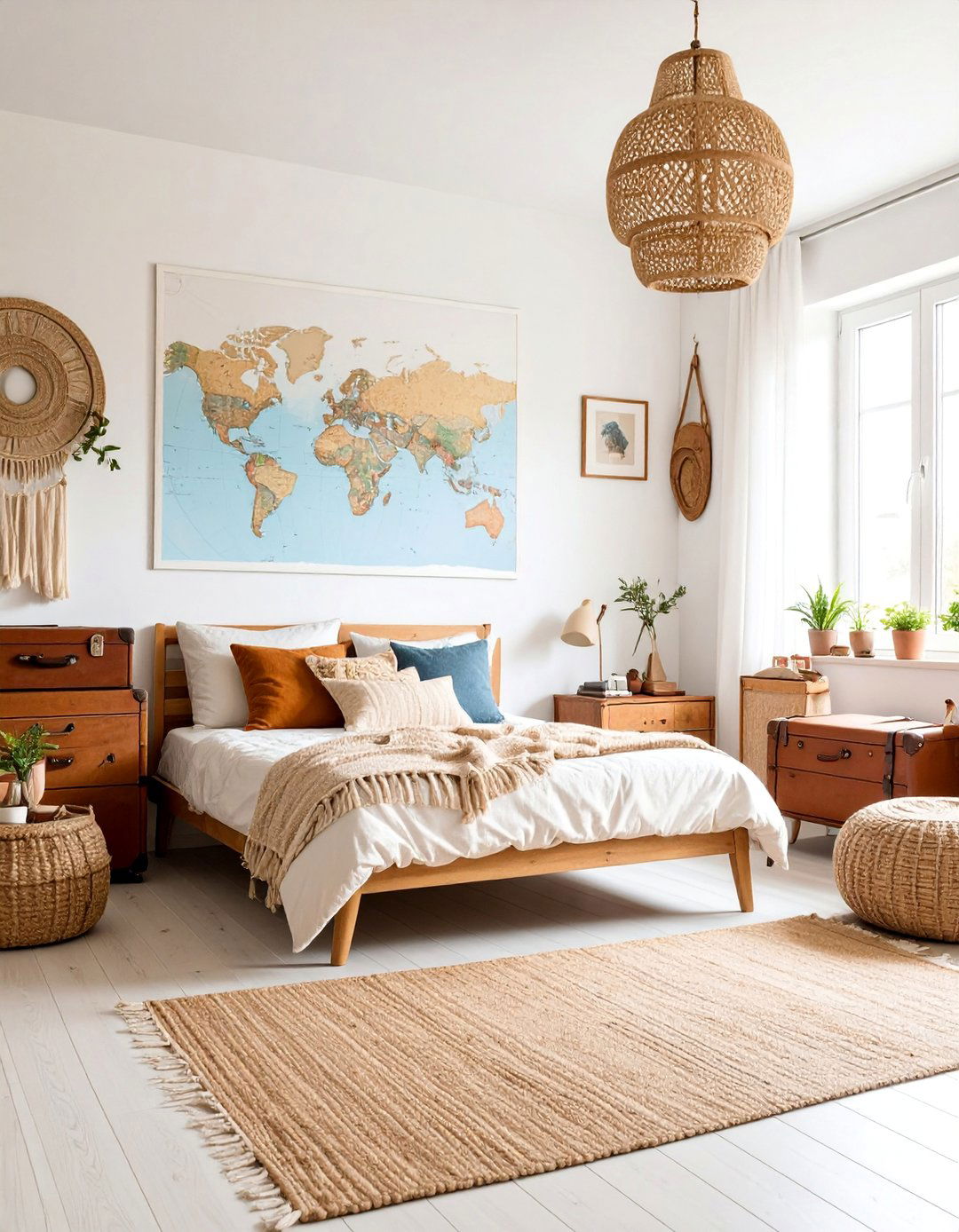 Travelers Boho Dorm Room with Global Souvenirs - 25 Boho Dorm Room Ideas