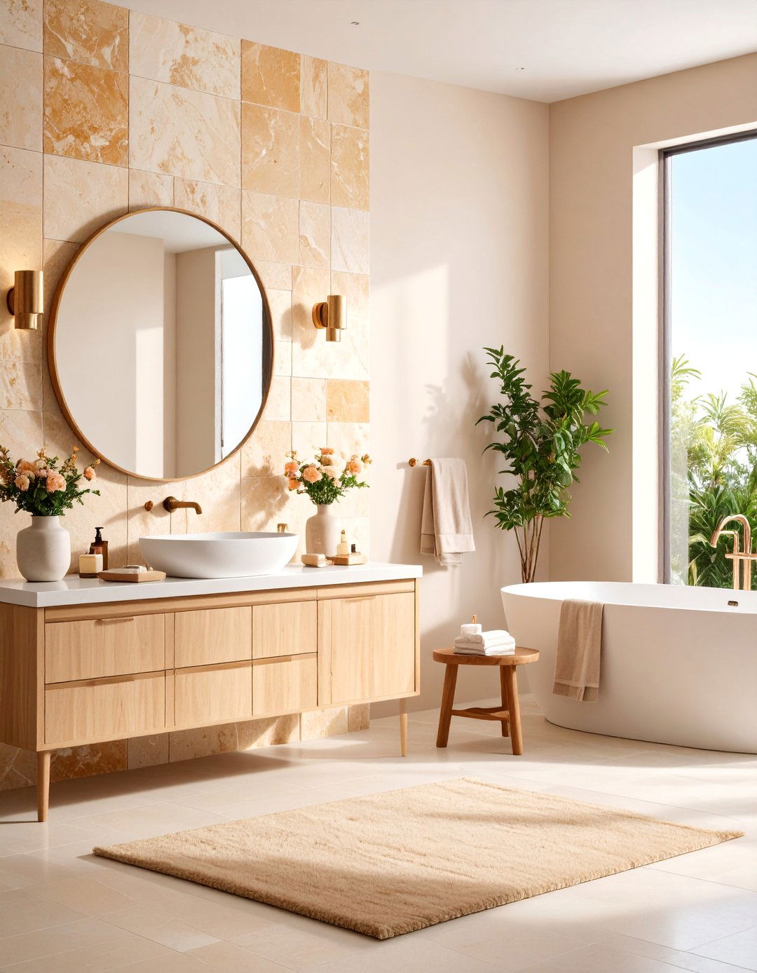 Travertine Bathroom Accent Wall - 25 Stone Wall Ideas