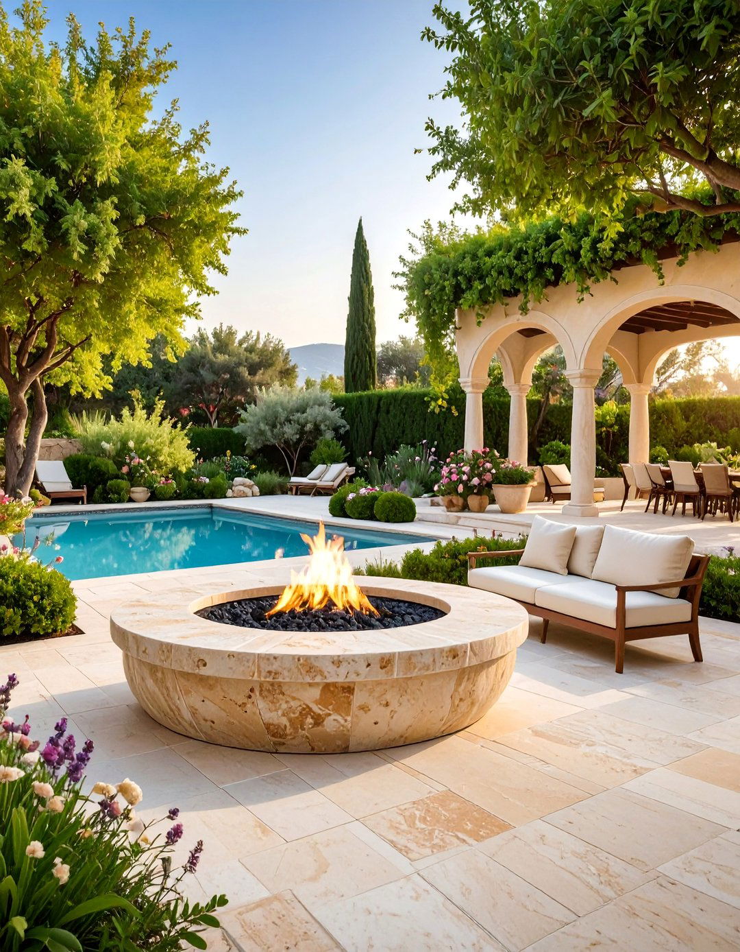 Travertine Fire Pit with Mediterranean Elegance and Style - 25 Stone Fire Pit Ideas