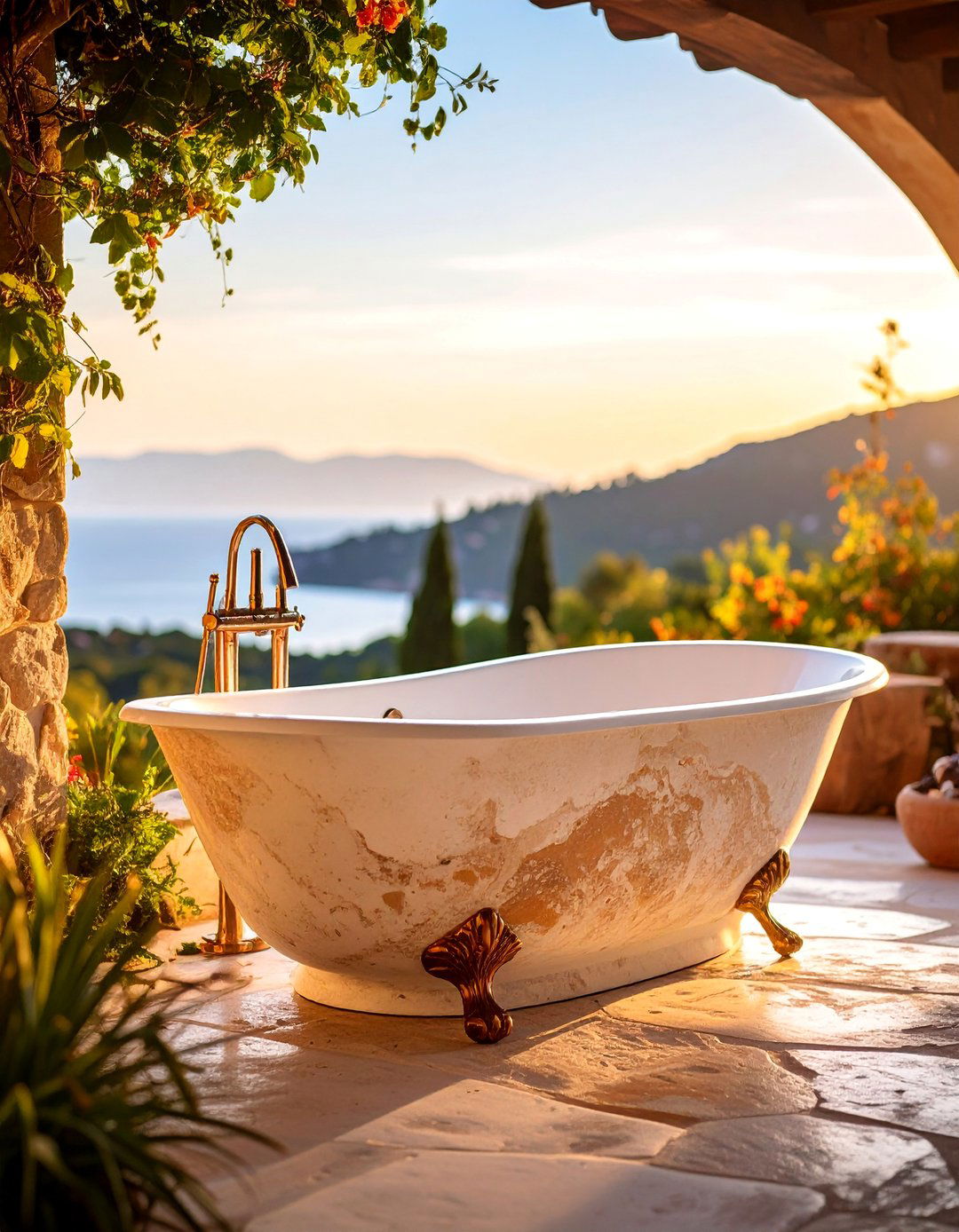 Travertine Natural Stone Bathtub - 25 Outdoor Bathtub Ideas