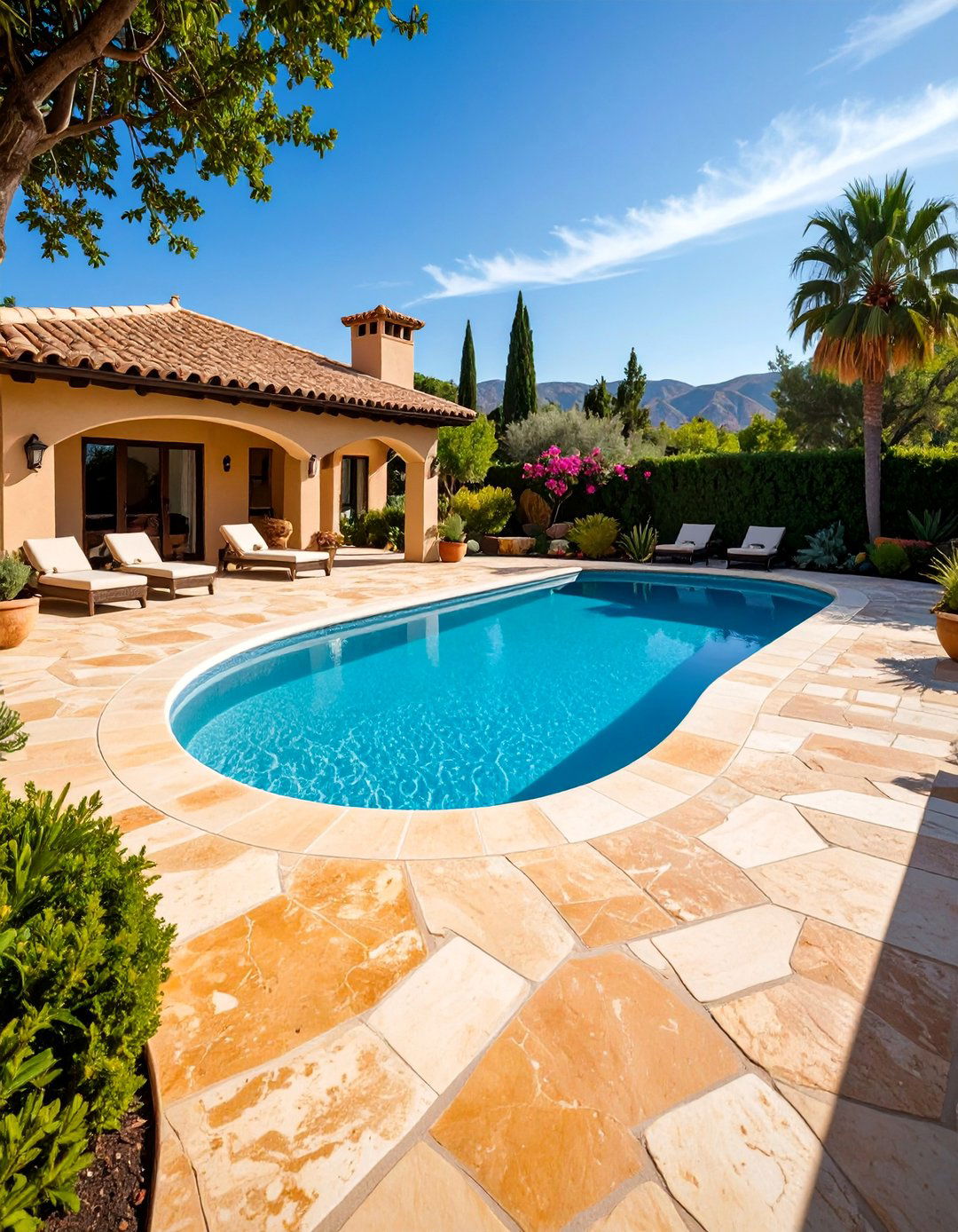 Travertine Natural Stone Pool Deck Integration - 25 Pool Tile Ideas