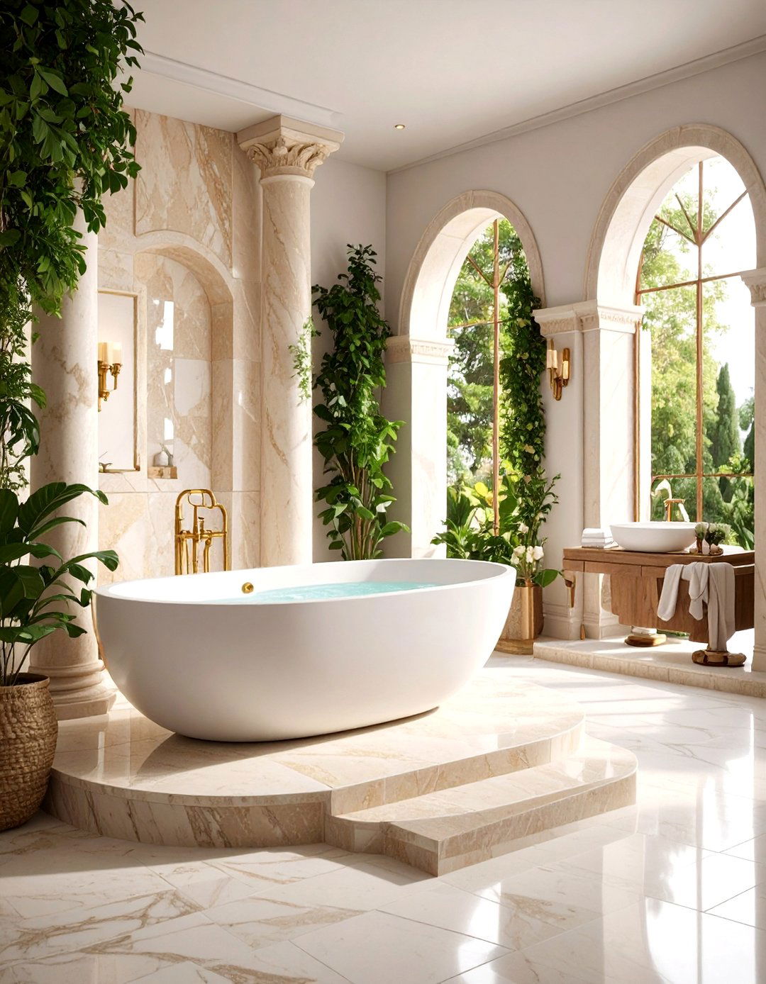 Travertine Roman Bath Inspired Design - 25 Stone Bathroom Ideas