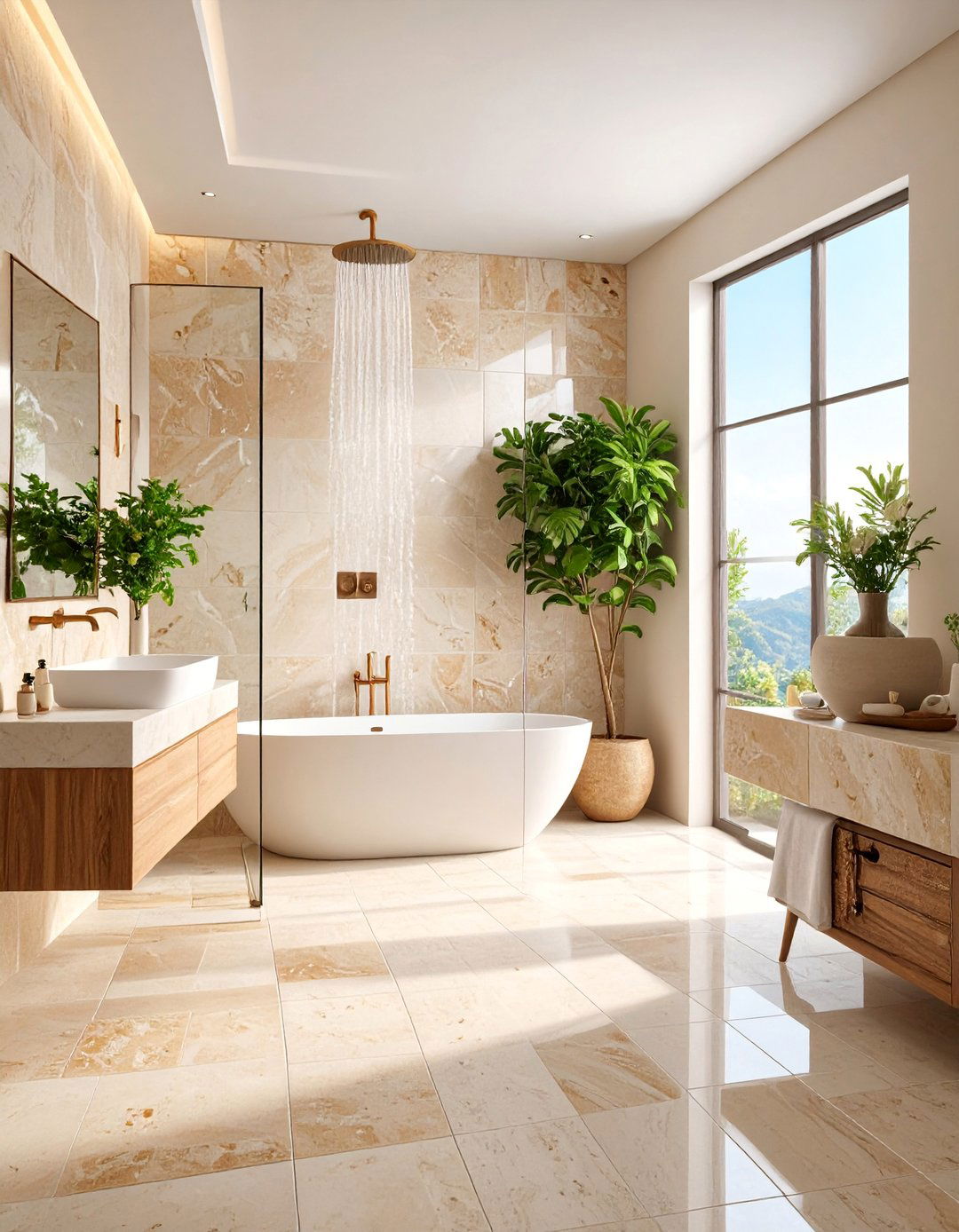 Travertine Stone Natural Texture - 25 Walk-in Shower Tile Ideas