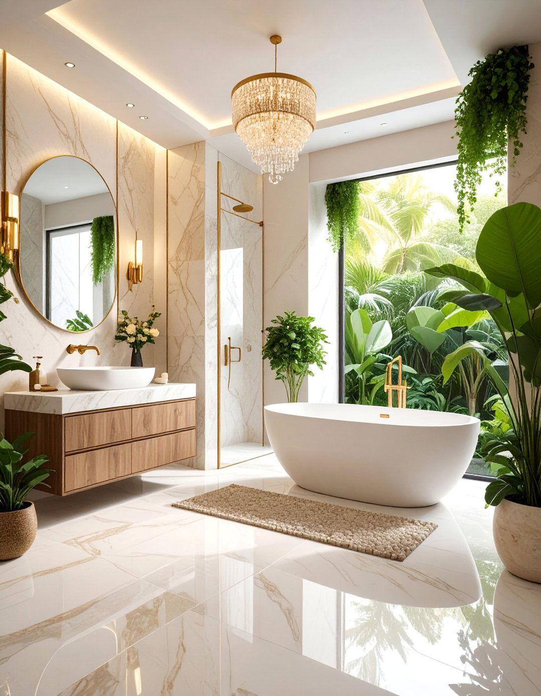Travertine and Marble Combination Luxury Design - 25 Travertine Tile Bathroom Ideas