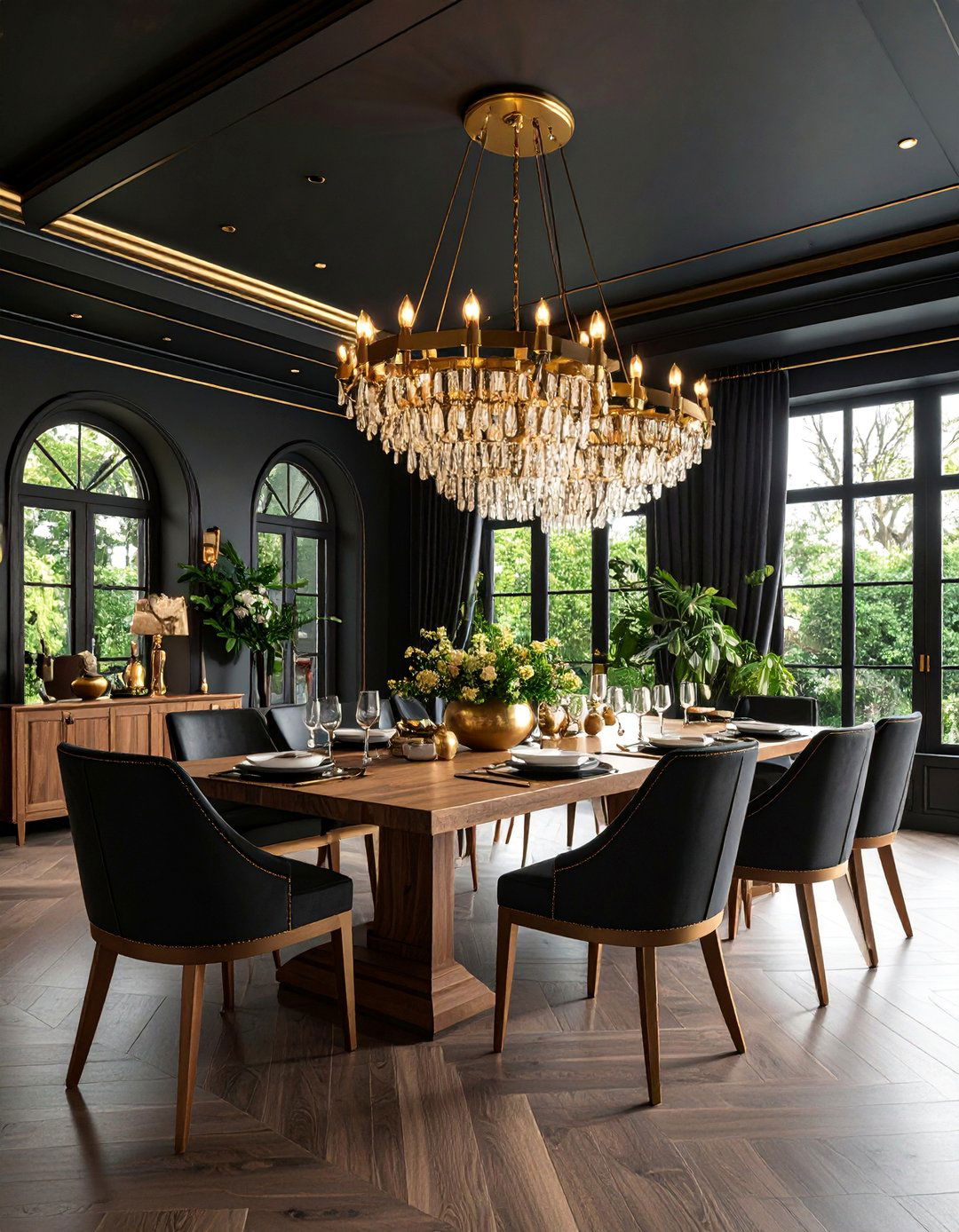 Tray Ceiling in Moody Charcoal with Gold Accents - 25 tray ceiling ideas