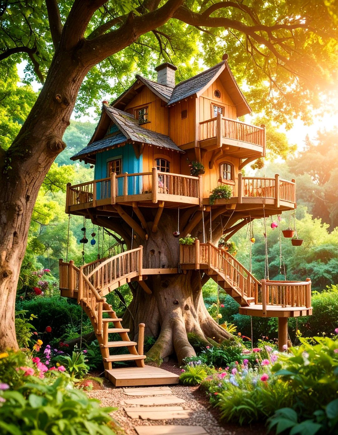 Tree House Style Elevated Fairy Home - 25 Tree Stump Fairy Garden Ideas