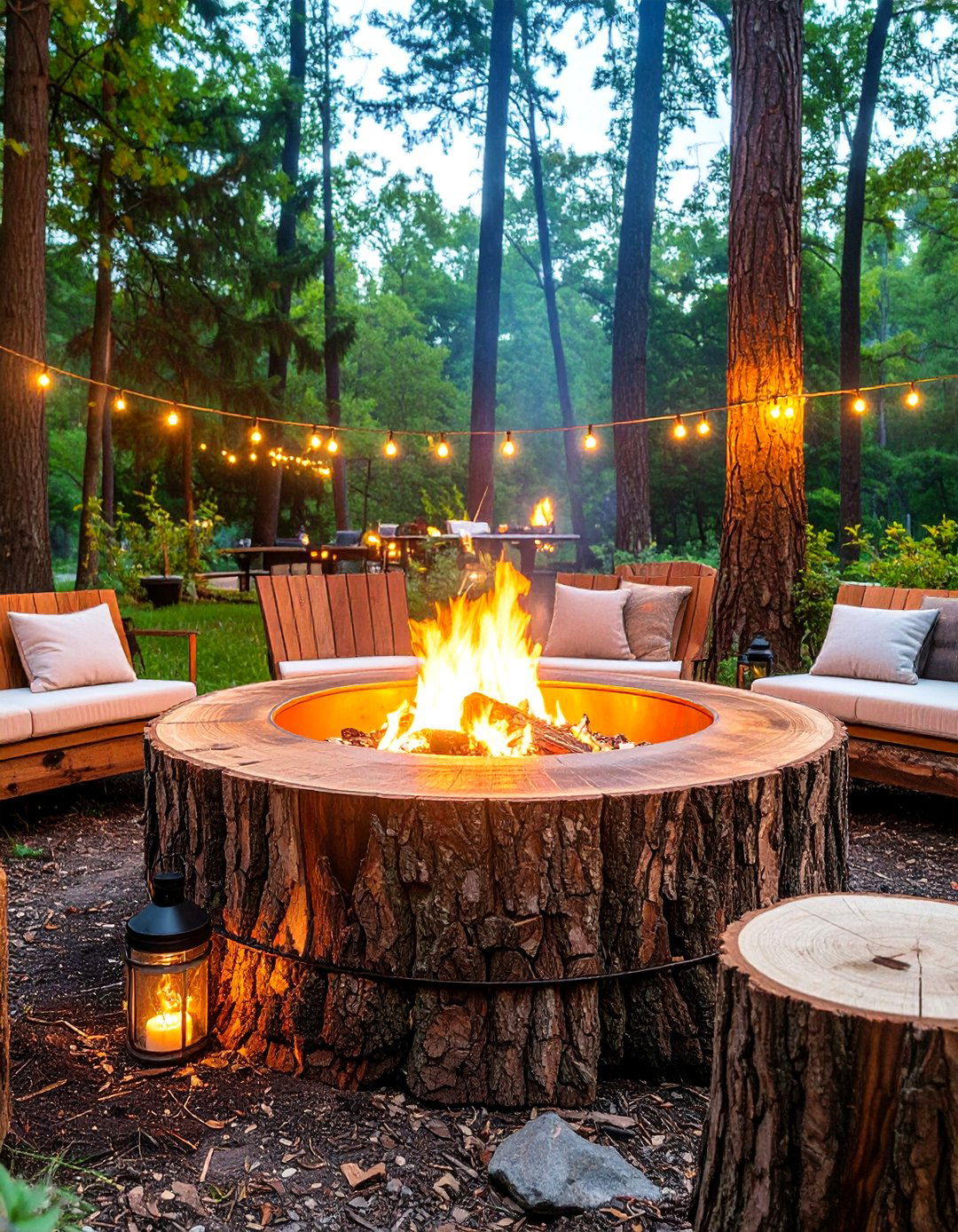 Tree Stump Base with Copper Bowl Insert - 25 Rustic Fire Pit Ideas