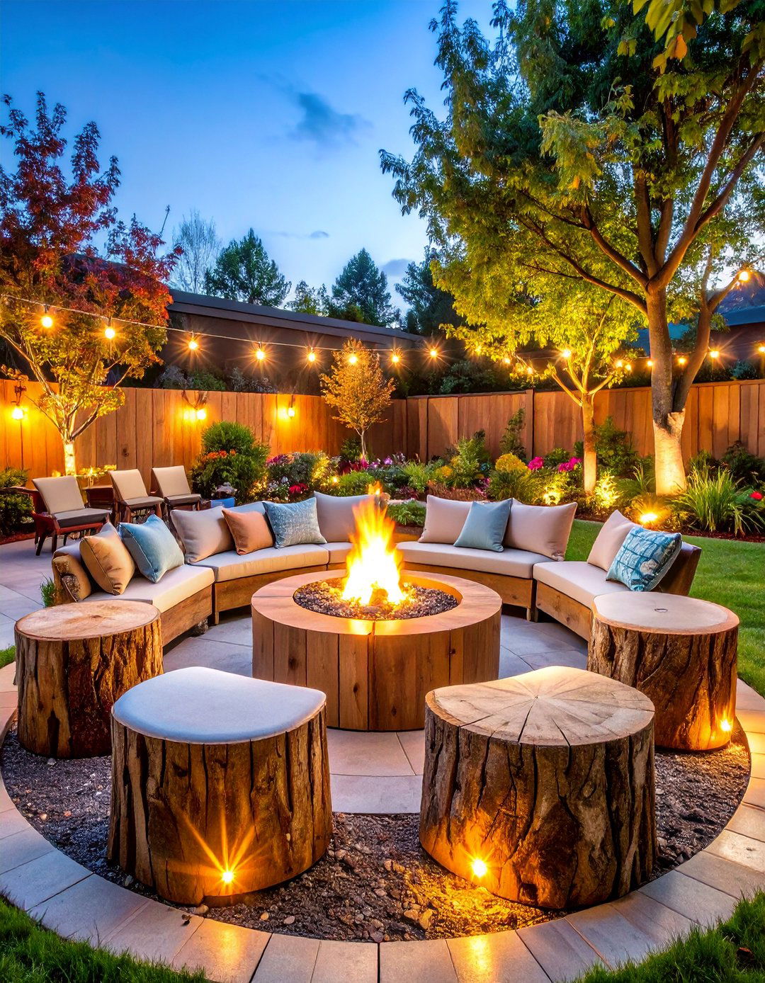 Tree Stump Fire Pit Seating Circle - 25 Tree Stump Decorating Ideas