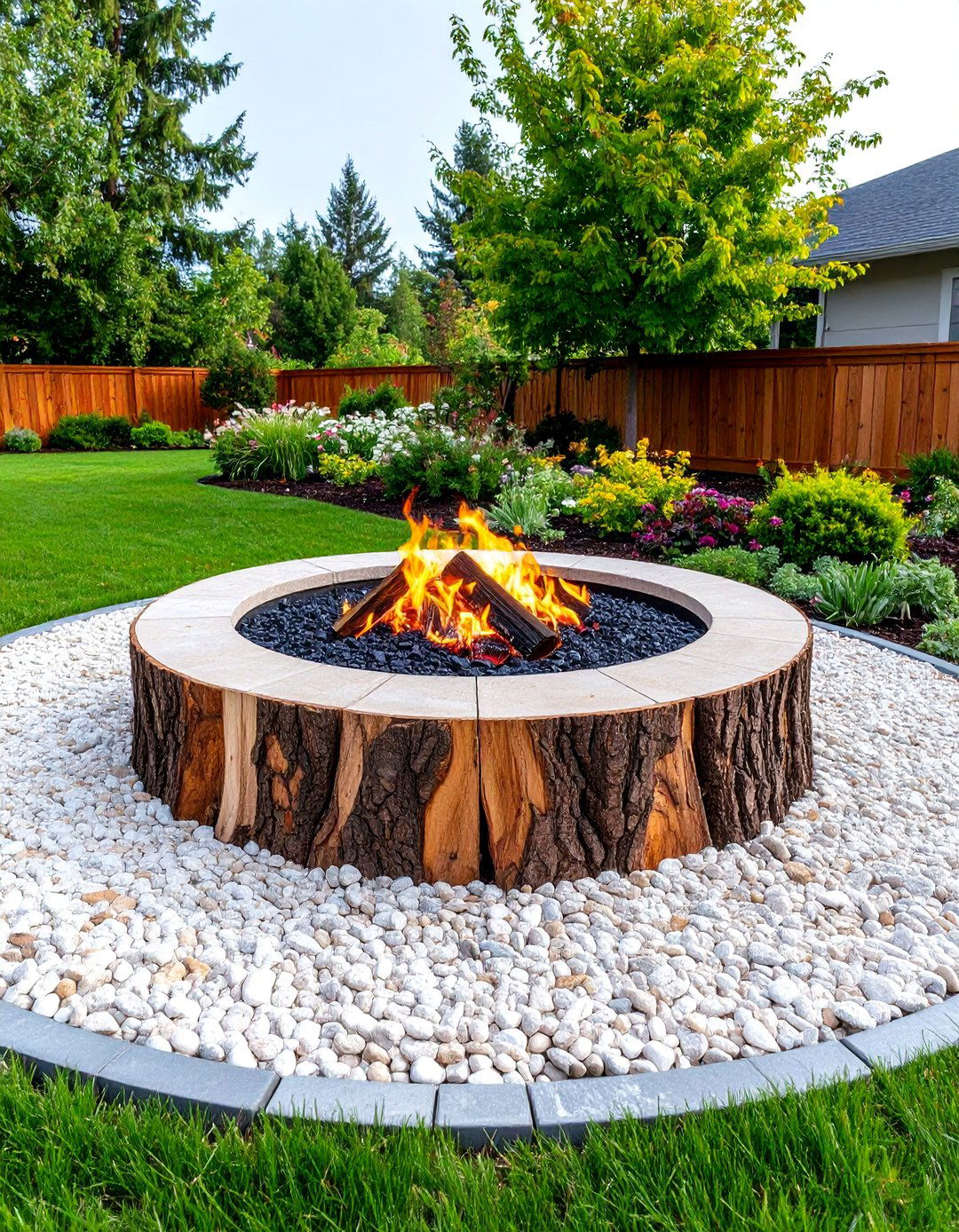 Tree Stump Fire Pit with Gravel Surround - 25 Tree Stump Fire Pit Ideas