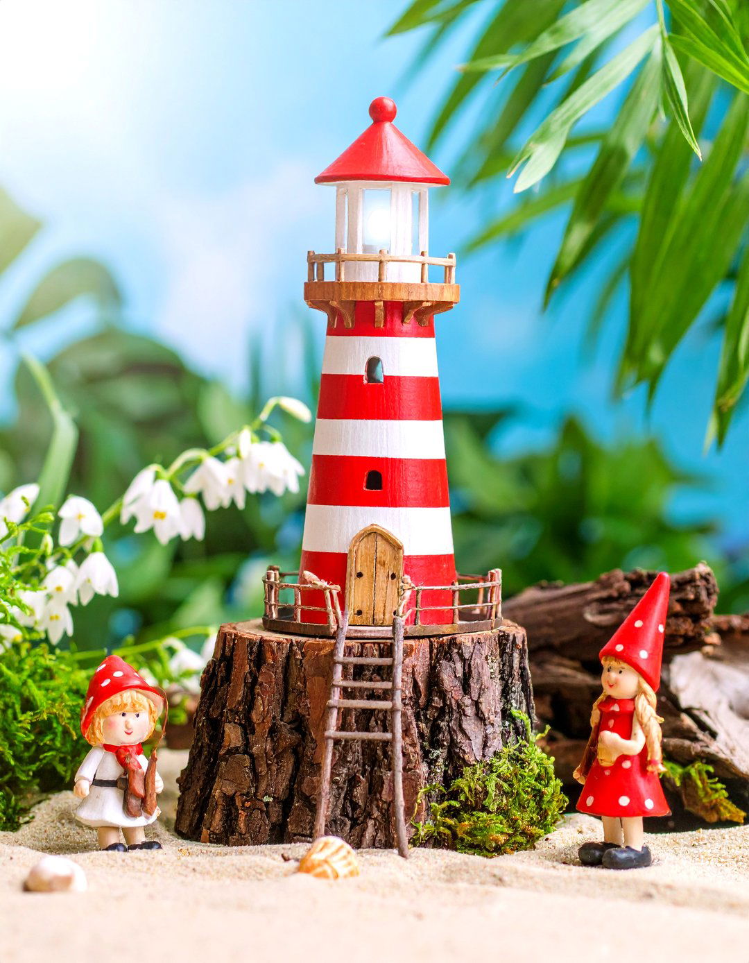 Tree Stump Lighthouse Fairy Tower - 25 Tree Stump Fairy Garden Ideas