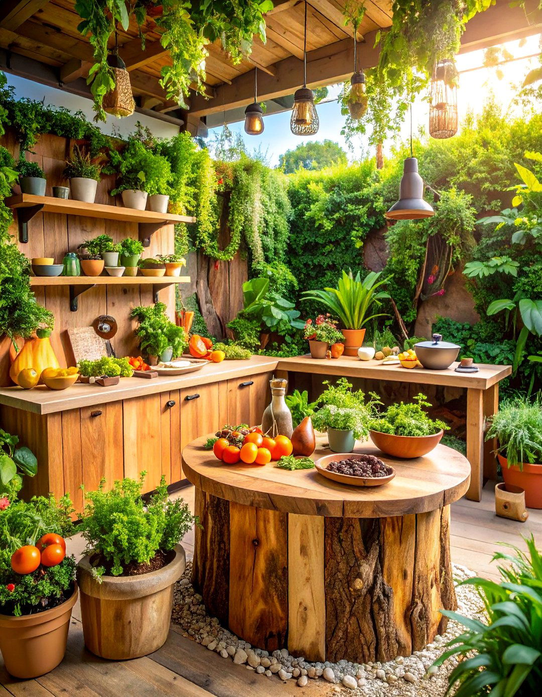 Tree Stump Outdoor Kitchen Prep Station - 25 Tree Stump Decorating Ideas