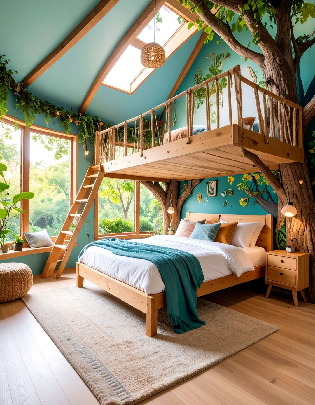 Treehouse Forest Bedroom with Elevated Sleeping Platform - 25 Forest Themed Bedroom Ideas