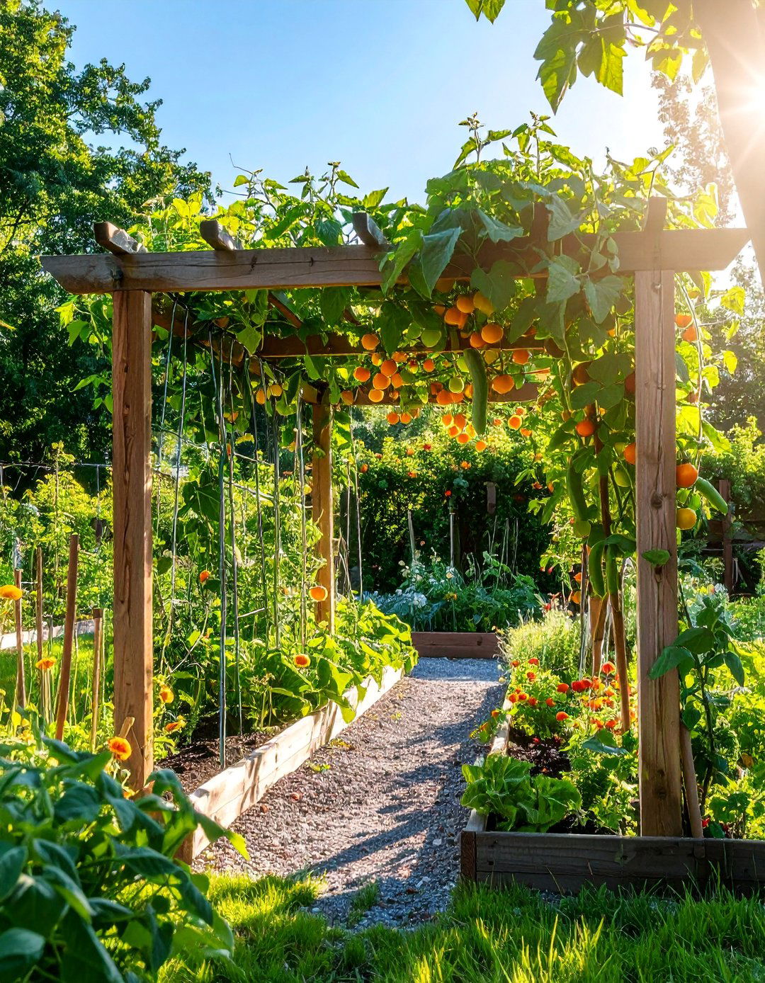 Trellis Vertical Garden with Climbing Vegetables - 25 Vertical Garden Ideas