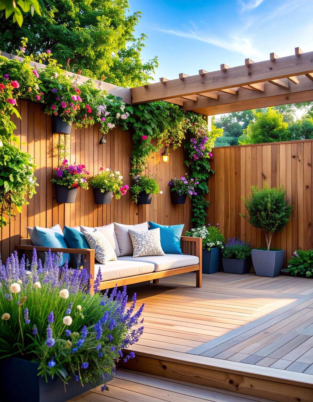 Trellis and Vine Privacy Wall - 25 Deck With Privacy Wall